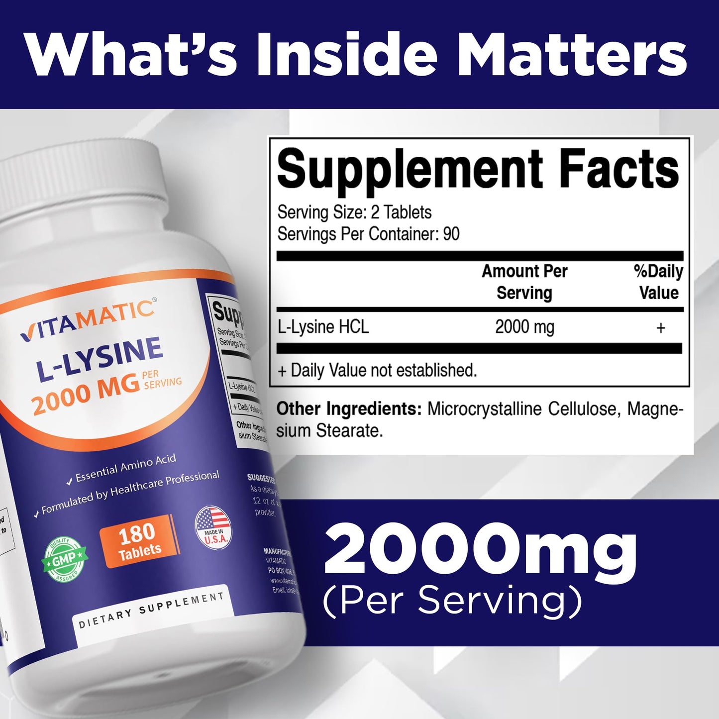 Vitamatic L-Lysine 2000 mg Tablet, 180 Tablets