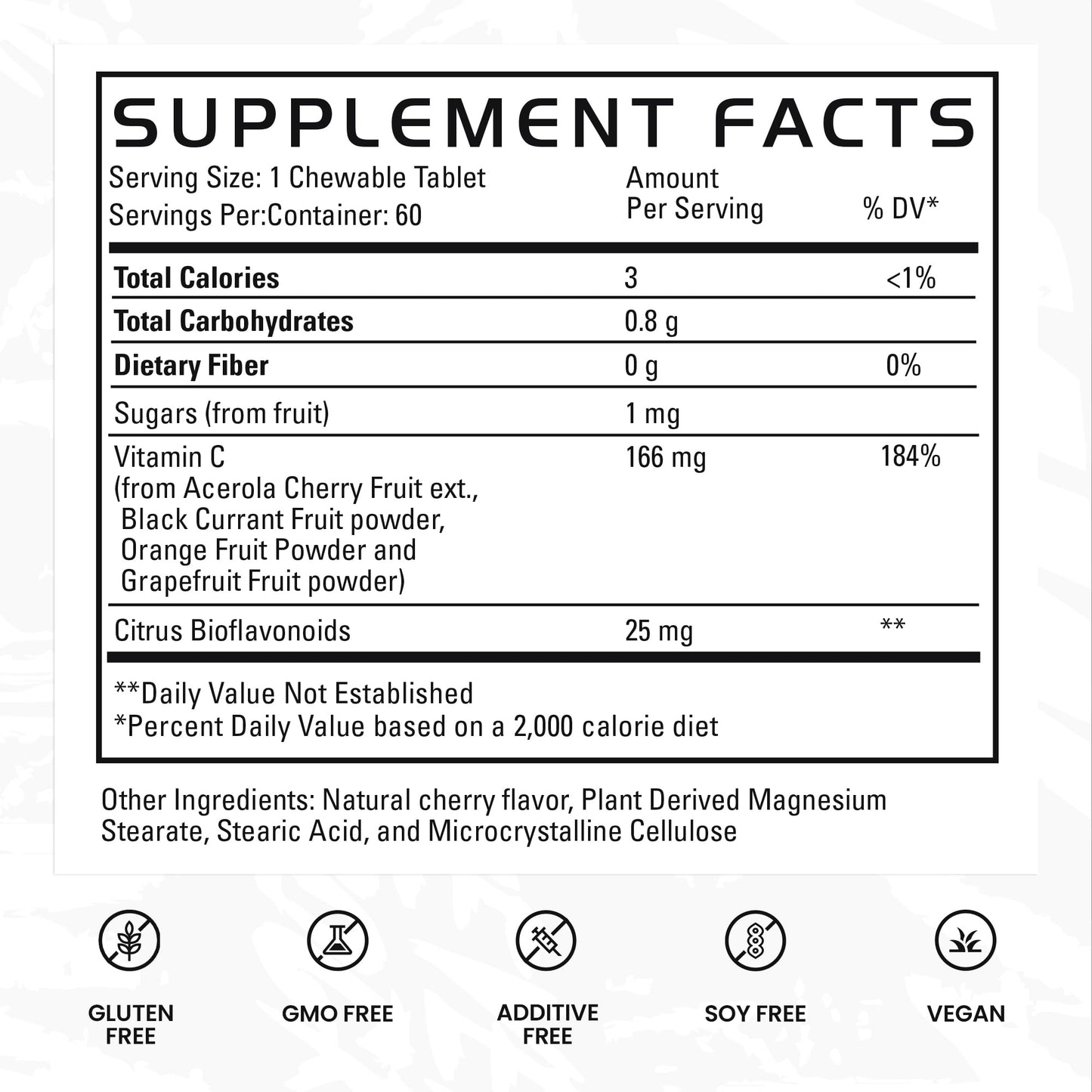 Gains in Bulk Real Vitamin C Immune Support Chewable, 60 Tablets