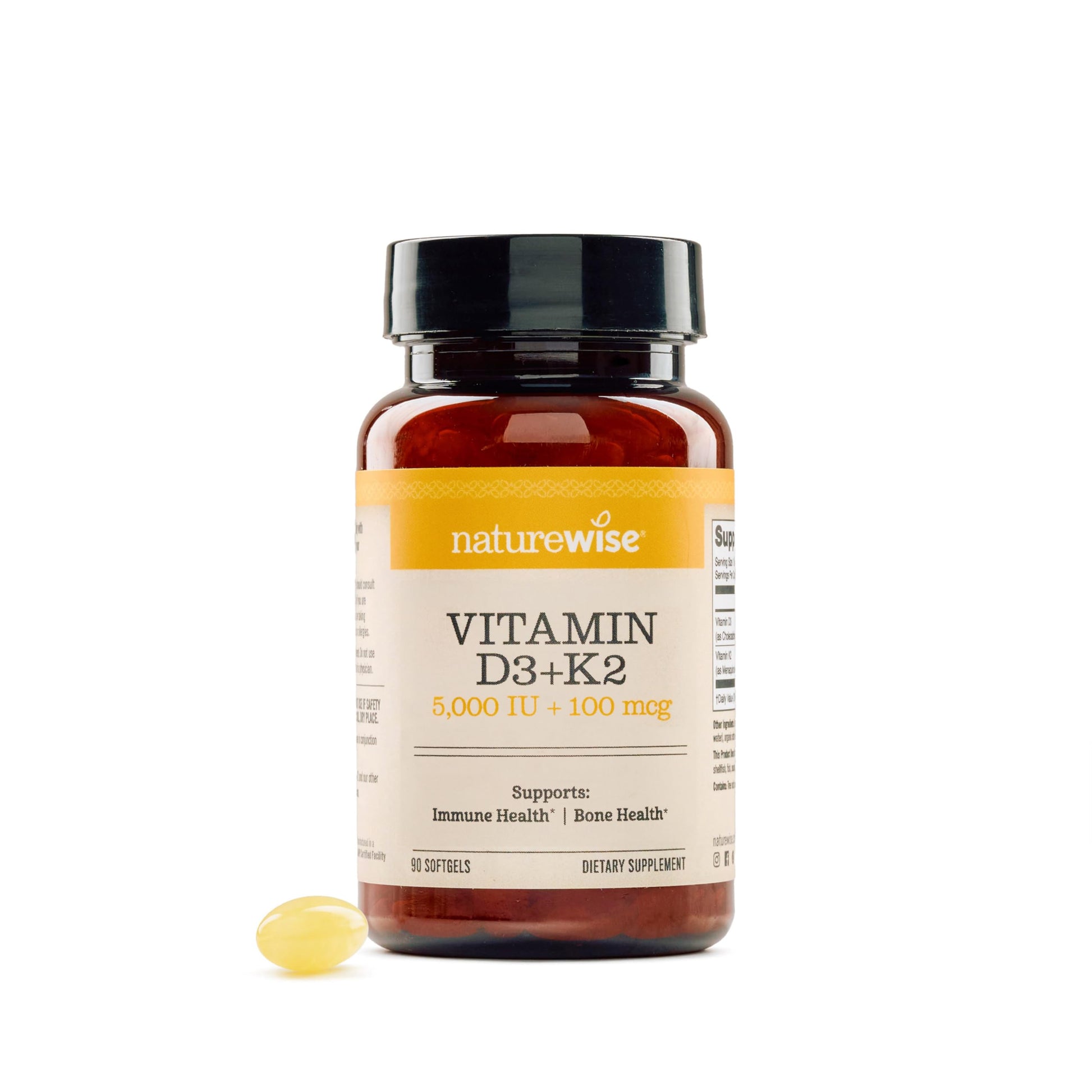 NatureWise Vitamin D3 5000IU + K2 (MK7) 100mcg Softgels, 90 Count