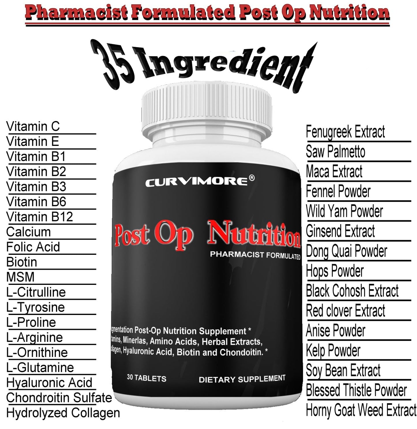 CURVIMORE Post OP Nutrition Tablets - 30 Count