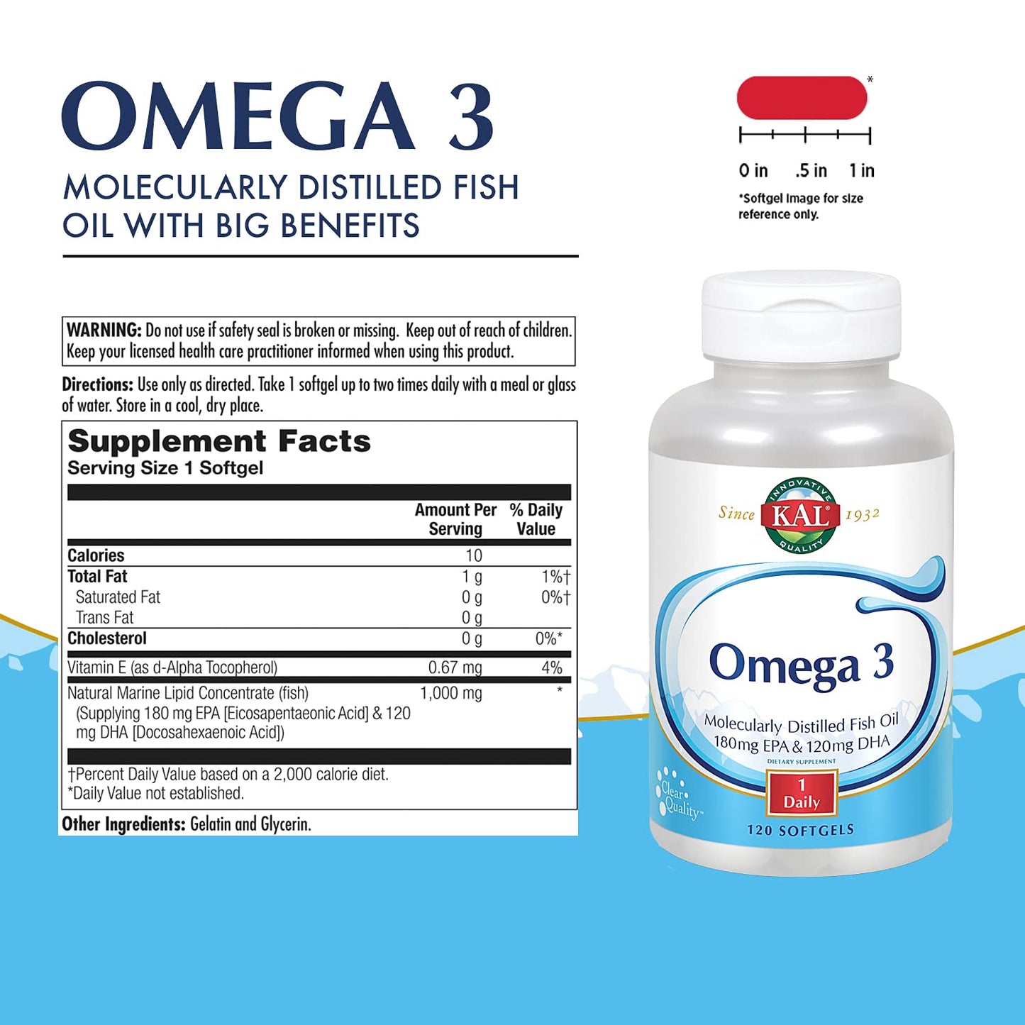 KAL 450/300 Molecularly Distilled Fish Oil Softgels 120 Count