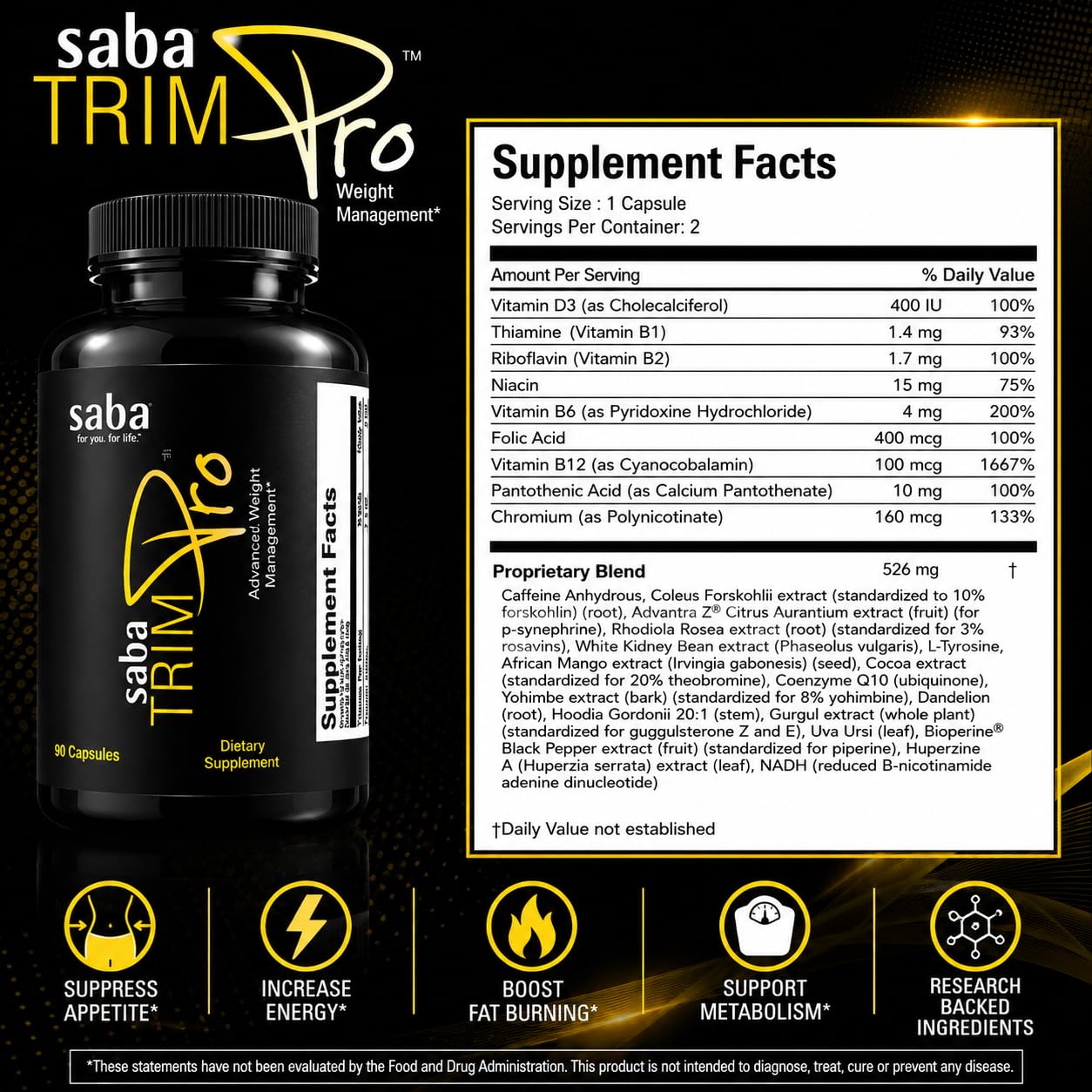 Saba TrimPro Thermogenic Fat Burner, 60 Capsules