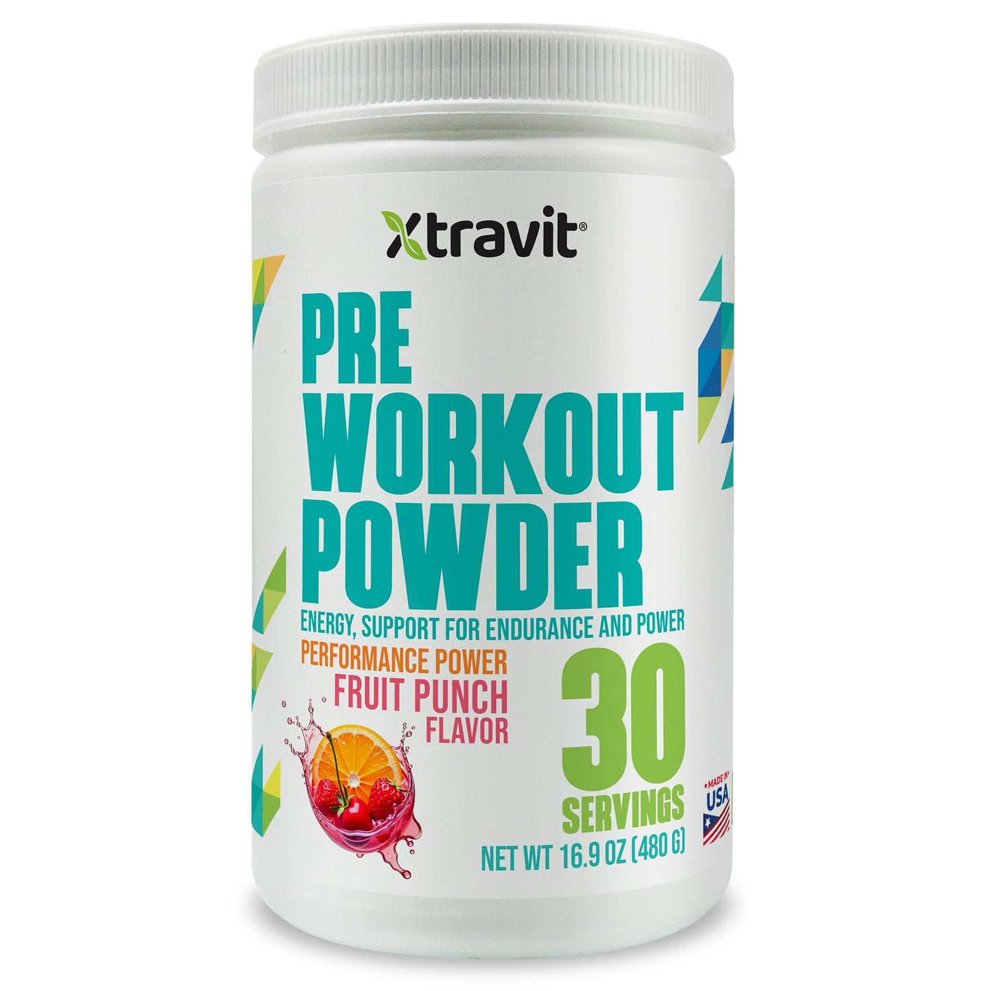 Xtravit Pre Workout Powder Fruit Punch, 16.9 oz