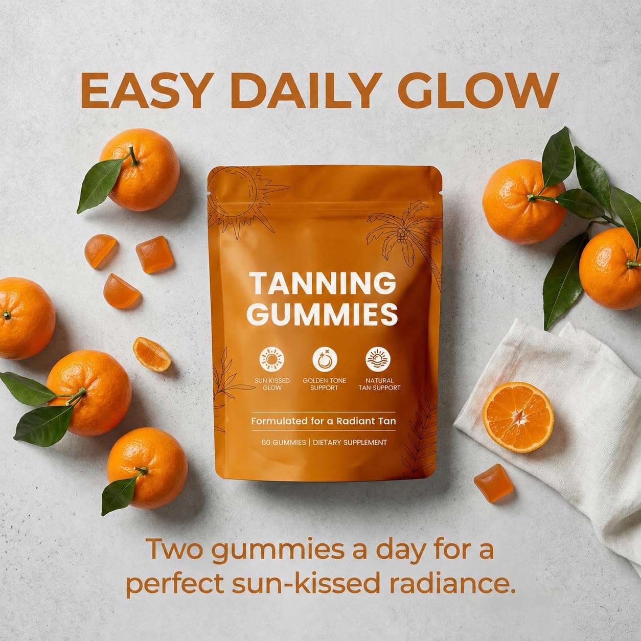 Bruiseweed Skin Tanning Gummies, Carotenoid Beauty Blend with Beta-Carotene, Lycopene, Astaxanthin & Vitamin C & E for Natural Looking Glow, Non-GMO, Vegan, Sugar Free, 60 Count