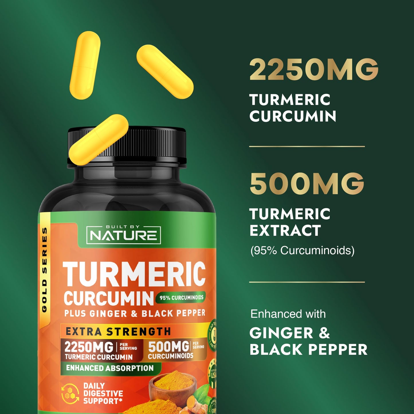 Built by Nature Turmeric Curcumin 2250mg, 90 Capsules