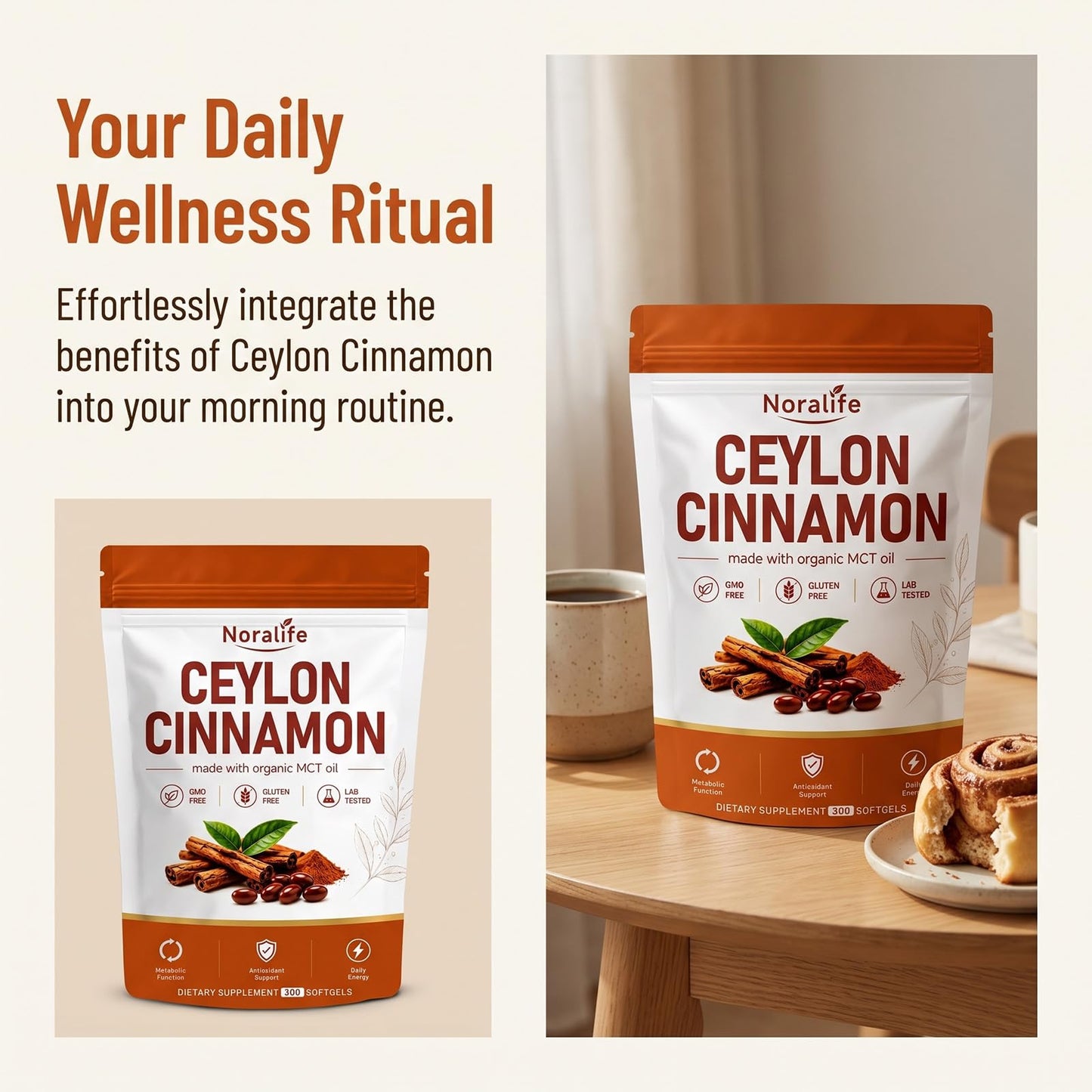 TVBZPN Noralife Ceylon Cinnamon with MCT Oil Capsule, 300 Count