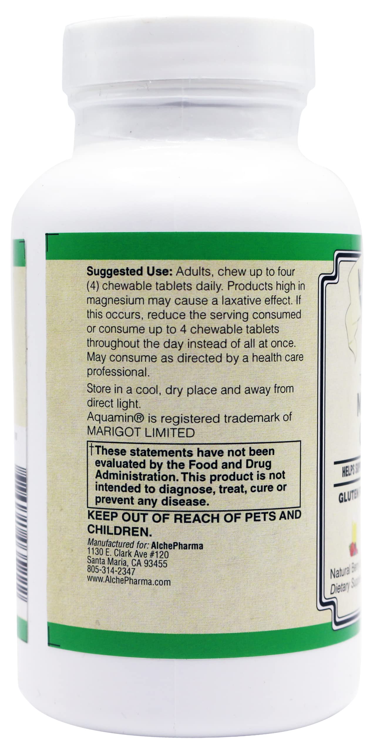 AlchePharma Triple Source Magnesium Aquamin Citrate and Chelate Chewable 120 Count