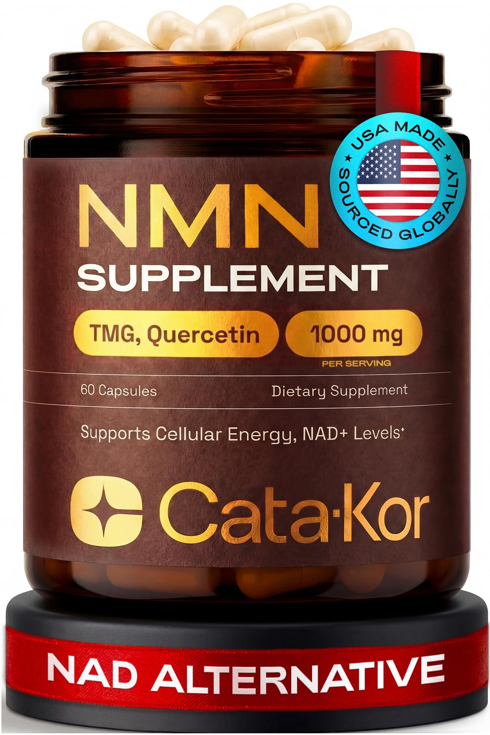 Cata-Kor NMN Supplement – 4-in-1 NAD Supplement with Quercetin | TMG | Resveratrol – NMNH Alternative – Supports Cellular Energy & NAD+ Levels Capsules 120