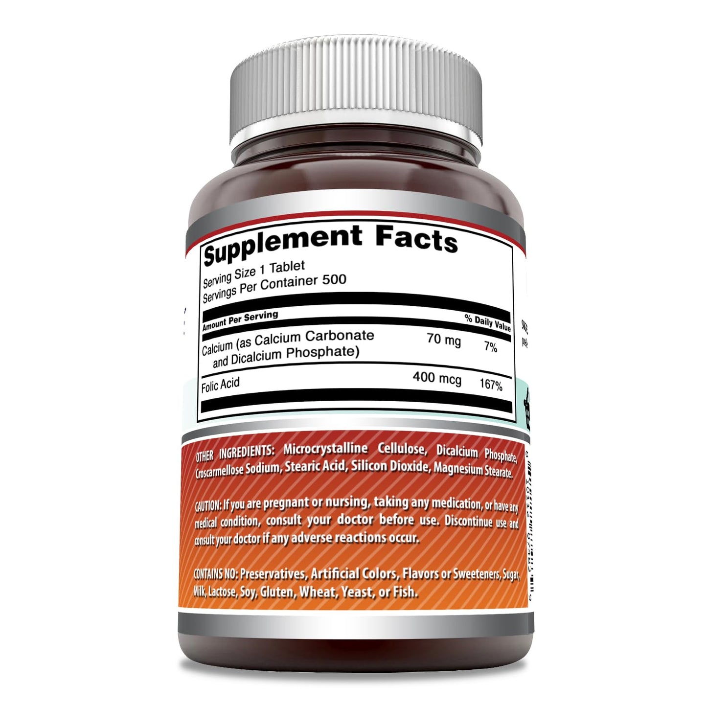 Amazing Nutrition Folic Acid (Vitamin B9) 400 mcg Tablets, 500 Count