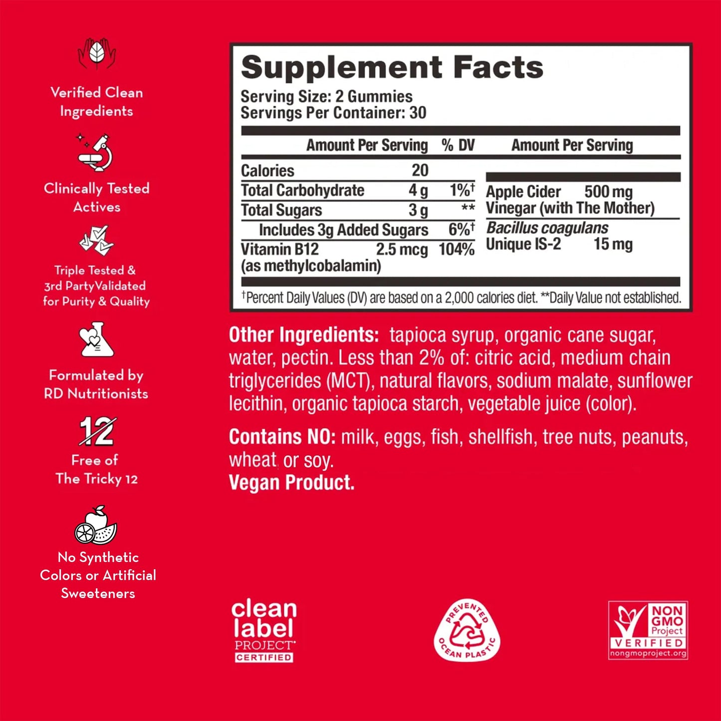 HUM Pro Apple Cider Vinegar Gummies with Probiotics, 60 Gummies