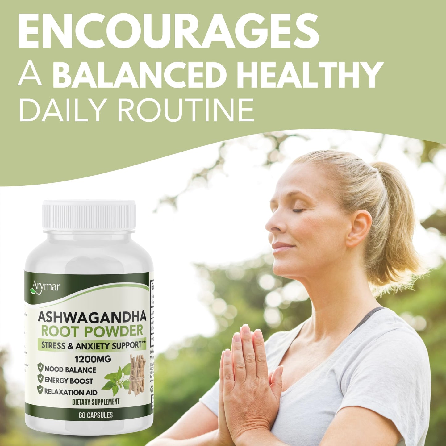 Arymar Ashwagandha Root Powder Capsules, 60 Capsules