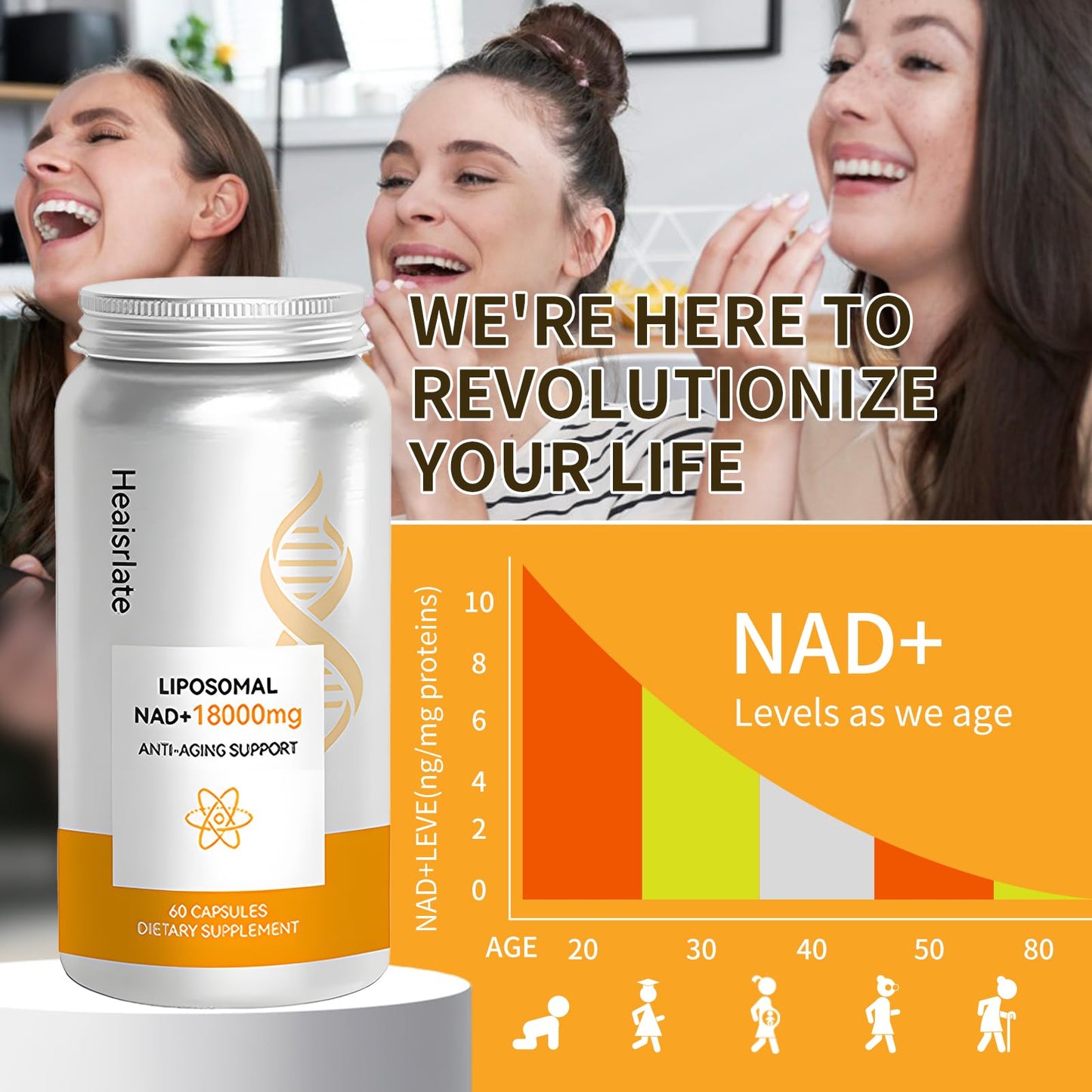 Heaisrlate NAD+ Supplement 600mg with Quercetin & Resveratrol - Liposomal NAD Booster for Cellular Energy, Anti-Aging Support - D-Ribose Enhanced Formula - Vegan, Non-GMO, 3rd Party Tested, 60 Capsules