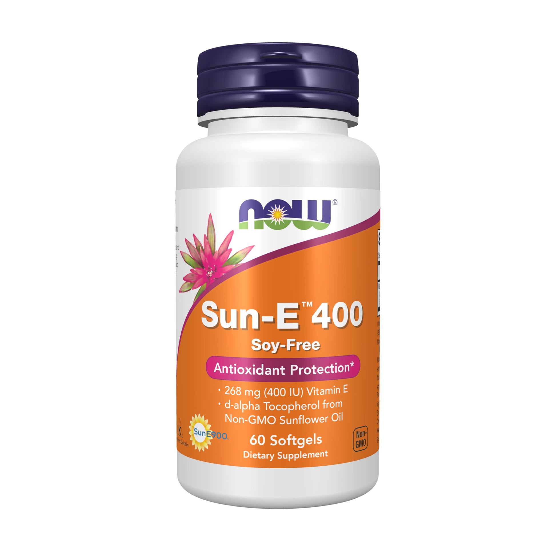 NOW Foods Sun-E 400 IU with d-alpha Tocopherol from Non-GMO Sunflower Oil Softgels, 60 Count