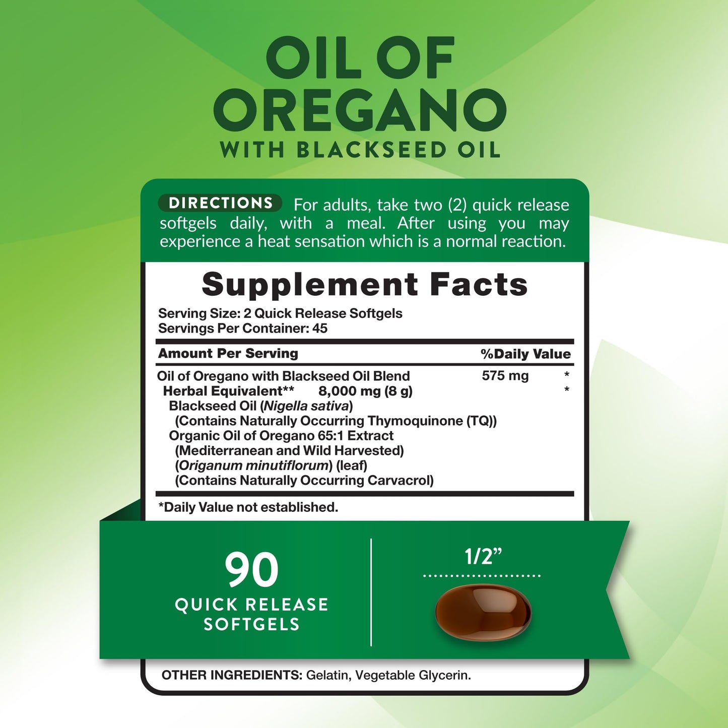 Nature's Truth Oil of Oregano with Black Seed Oil Softgels 90 Count