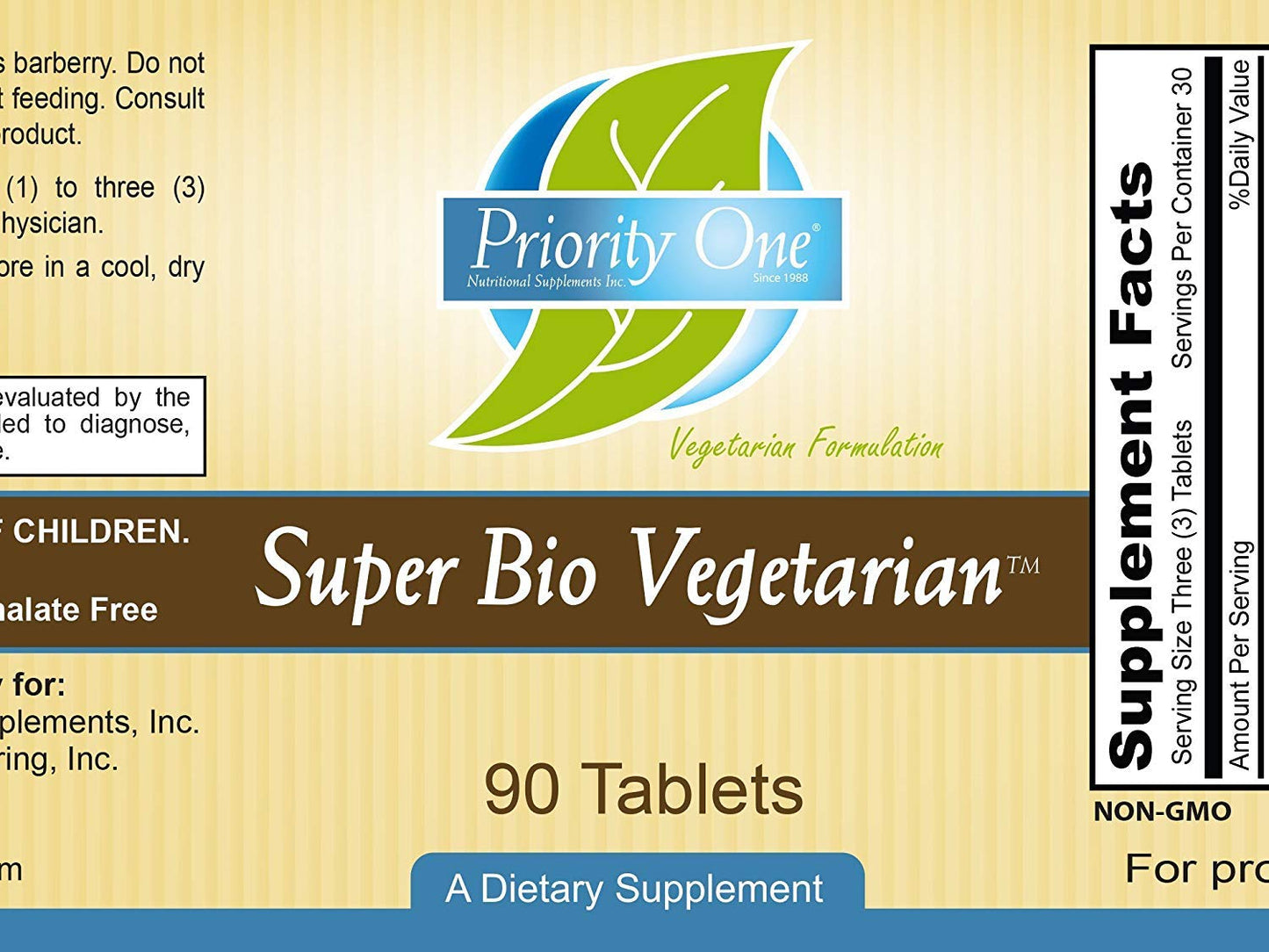 Priority One Super Bio Vegetarian 90 Tablets