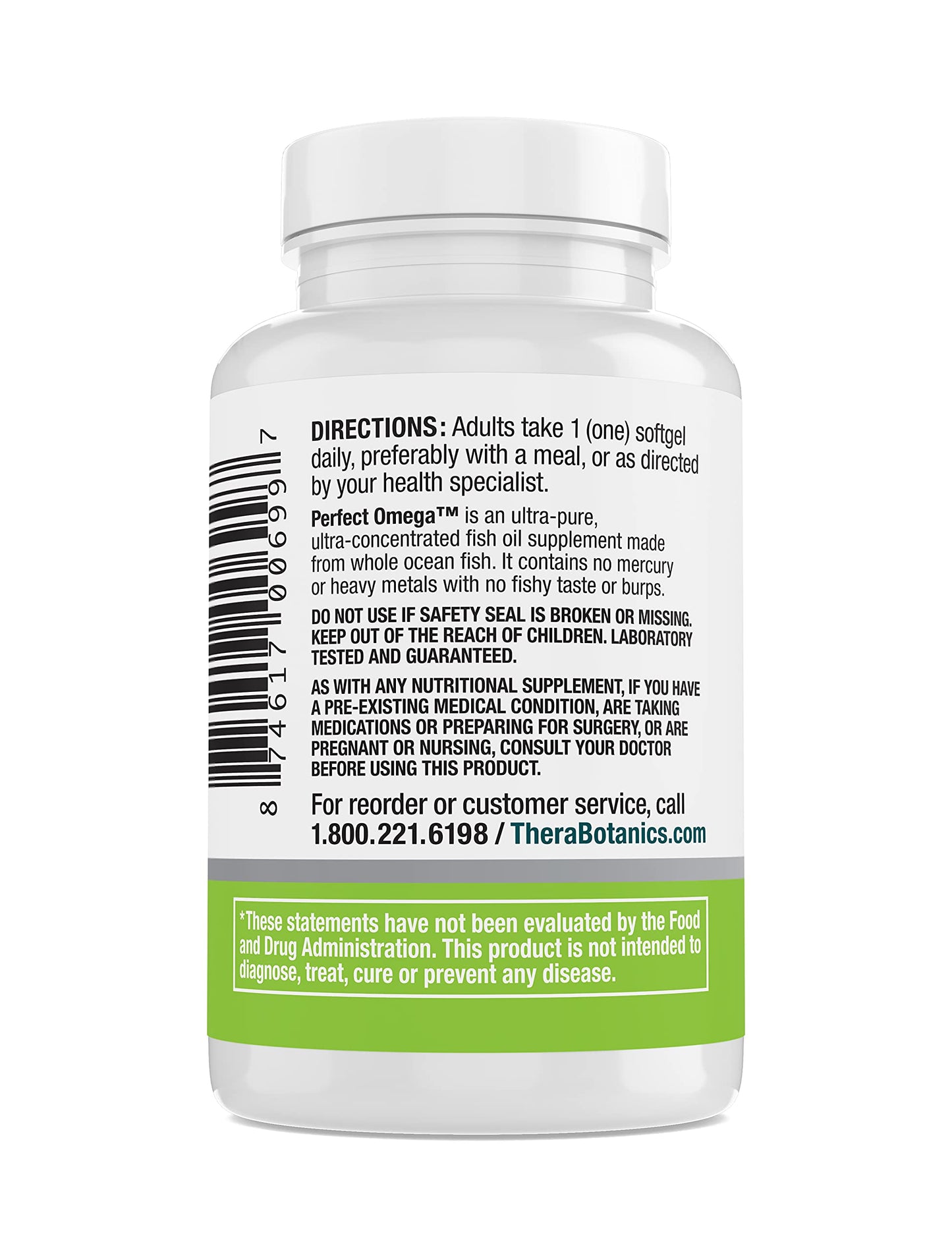 Therabotanics Perfect Omega Fish Oil Supplement EPA & DHA - High Absorption, Concentrated Omega 3 for Heart, Brain, Eye, & Metabolic Health - Alaskan Fish Oil Softgels, 60 Count