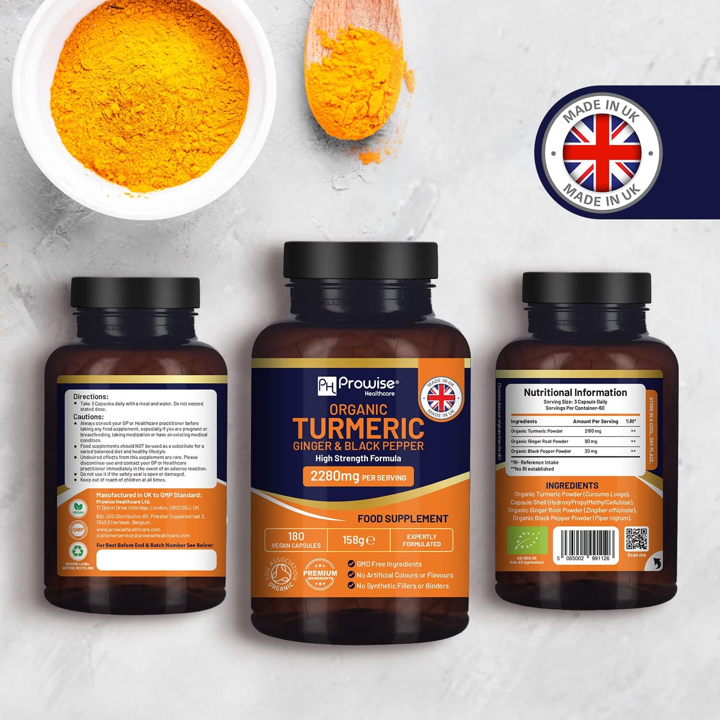 PH PROWISE Healthcare Turmeric 2280mg High Strength with Black Pepper & Ginger Vegan Capsules 180 Count