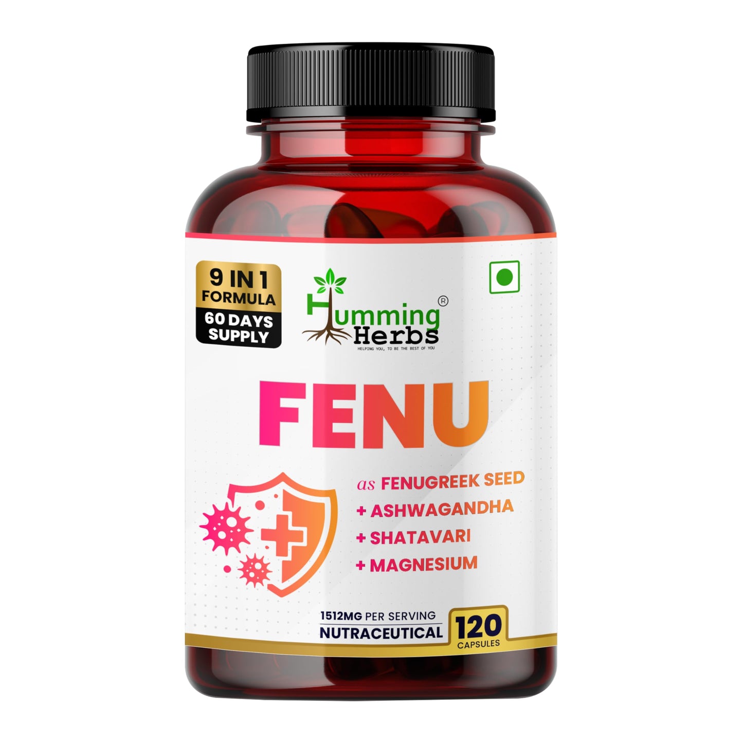 Humming Herbs Fenugreek Seed Extract Complex with Ashwagandha, Shatavari, Safed Musli, Magnesium, Zinc, Vitamin D3, B6 & Folate Capsules, 120 Count