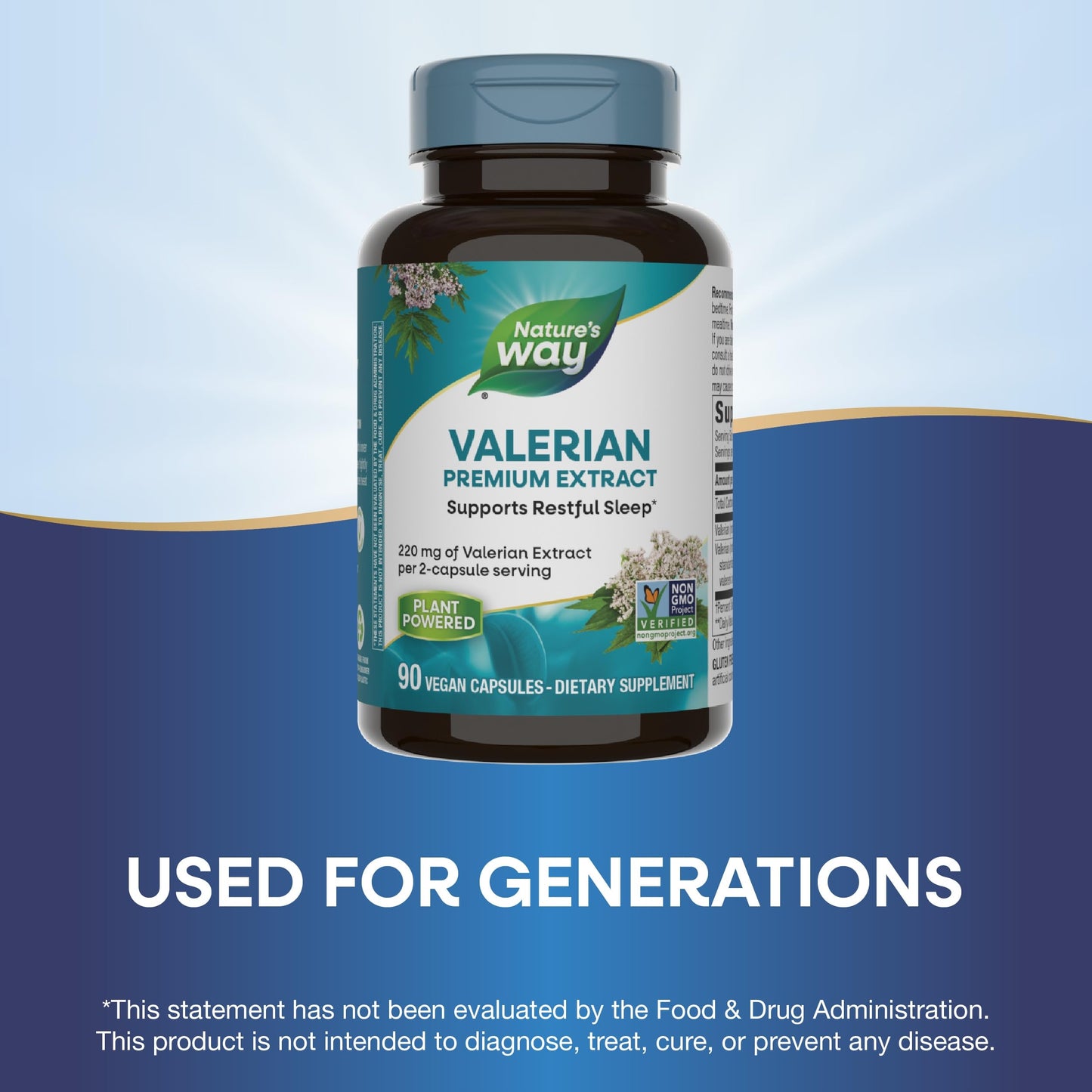 Nature's Way Valerian Premium Extract 220 mg per 2-Capsule Serving Capsules, 90 Count