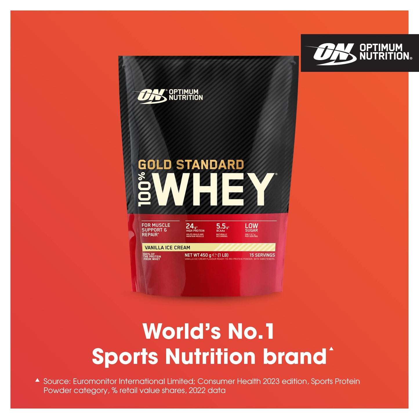 Optimum Nutrition Gold Standard 100% Whey Vanilla Ice Cream Powder, 15.9 Ounce