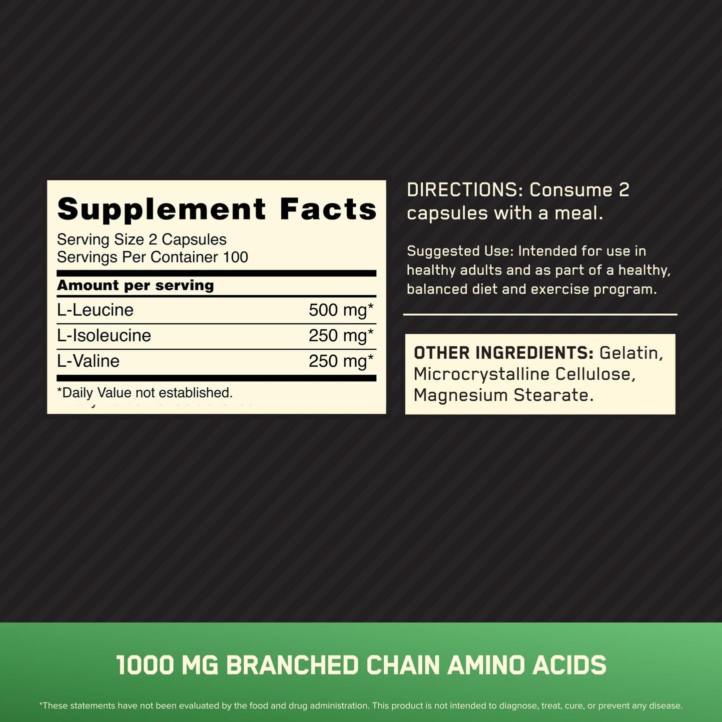 Optimum Nutrition Instantized BCAA Branched Chain Essential Amino Acids Capsules, 200 Count