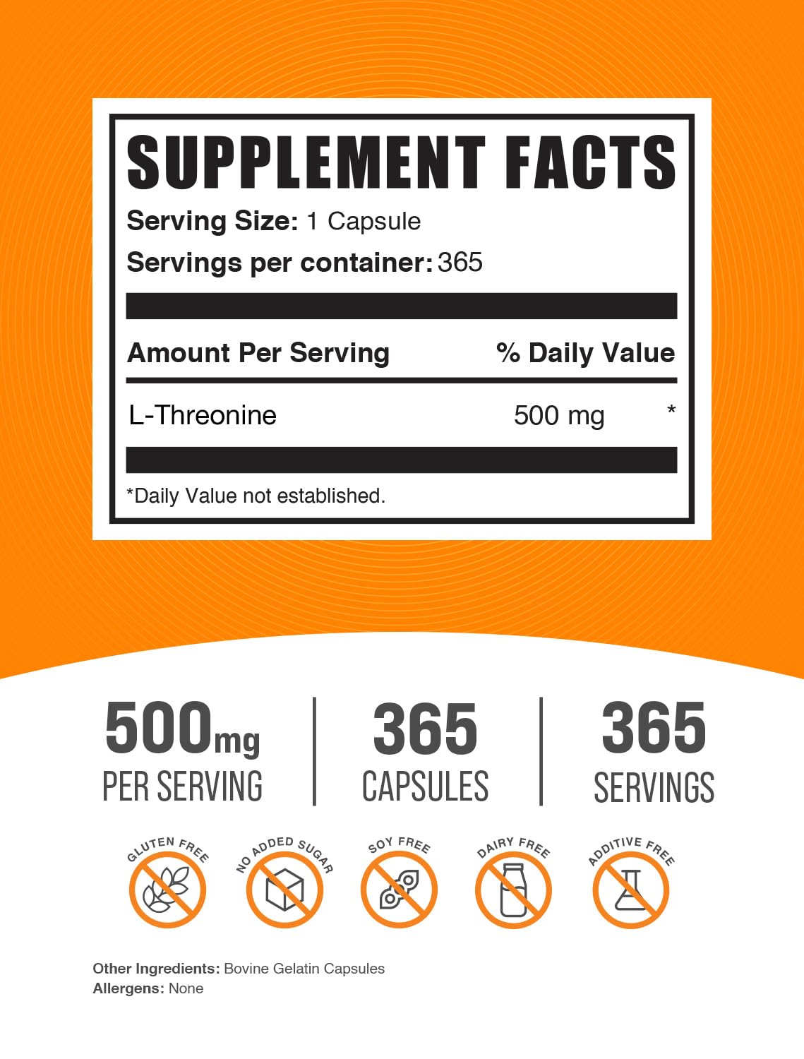 BulkSupplements L-Threonine Capsules, 365 Capsules
