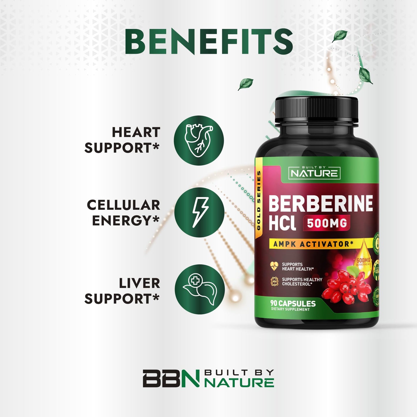 Built by Nature Berberine HCl 500mg Supplement Capsule, 90 Capsules