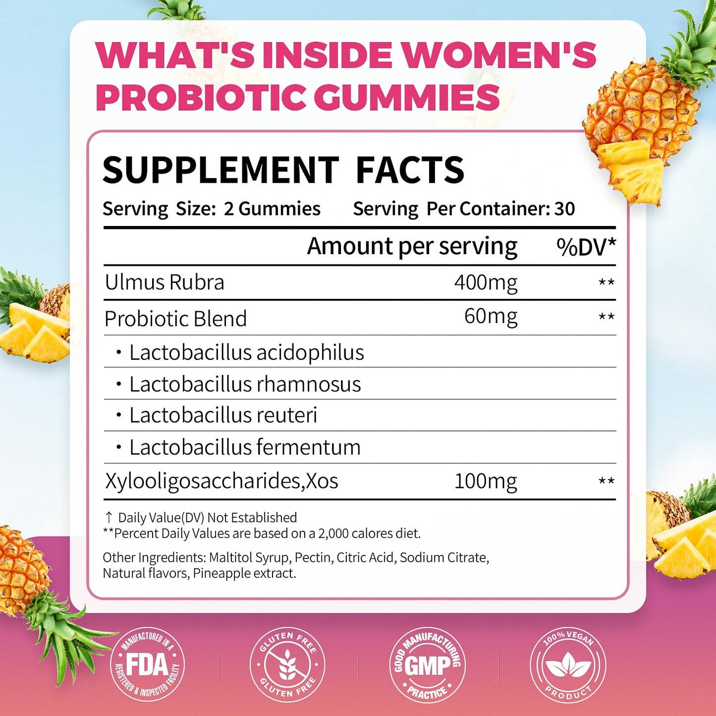 CelestiaCare Probiotics for Women Vaginal Probiotics Gummies for Digestive Health and Feminine pH Balance with Slippery Elm & Prebiotics, 60-Count