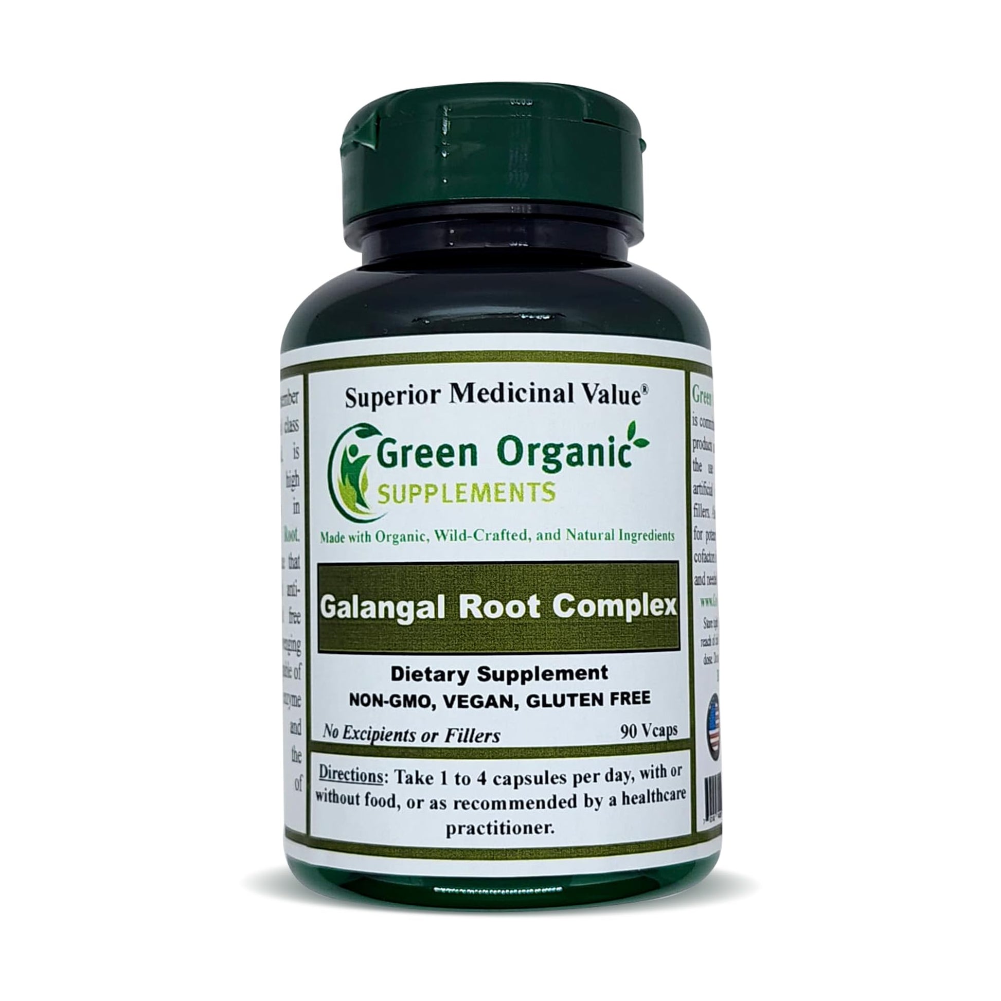 Green Organic Supplements Galangal, Galangin Capsules, 90 Count