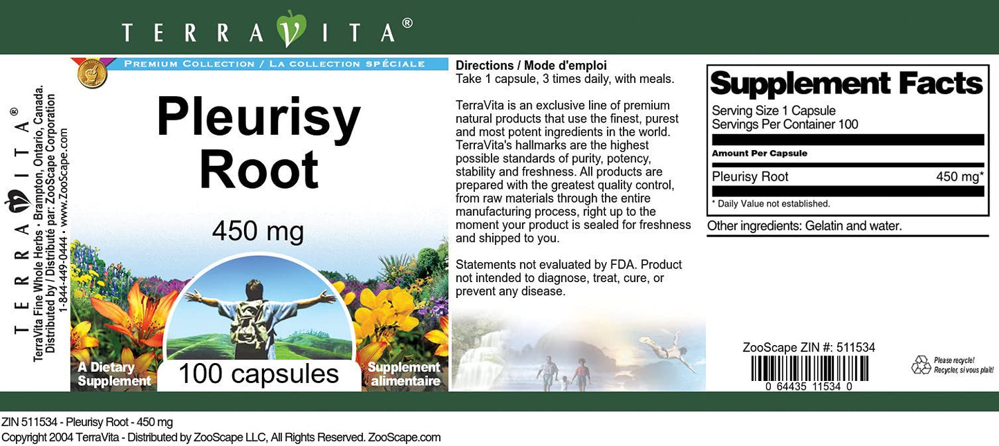 Terravita Pleurisy Root 450 mg Capsule 100 Count