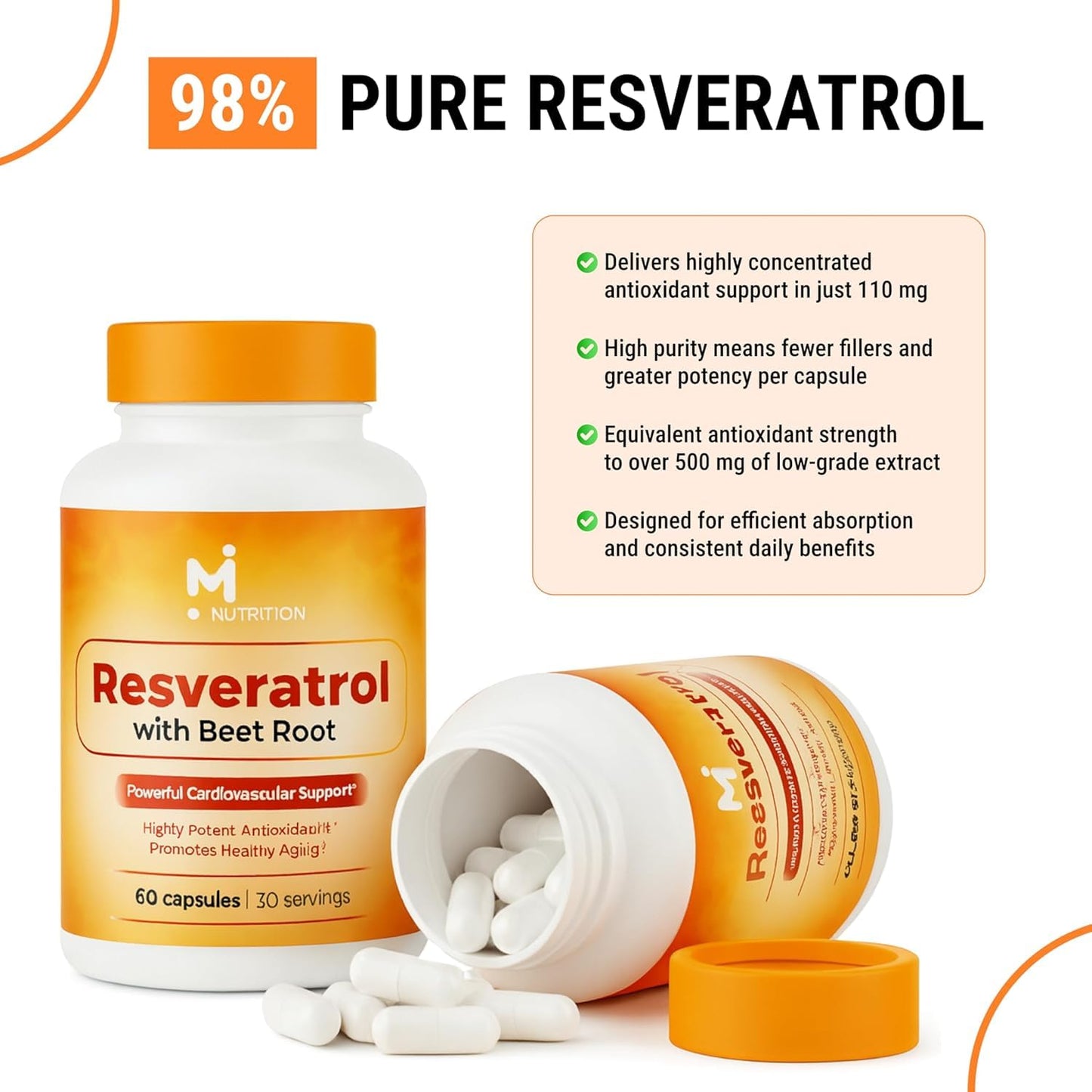 M NUTRITION Resveratrol Supplement Capsule 60 Count