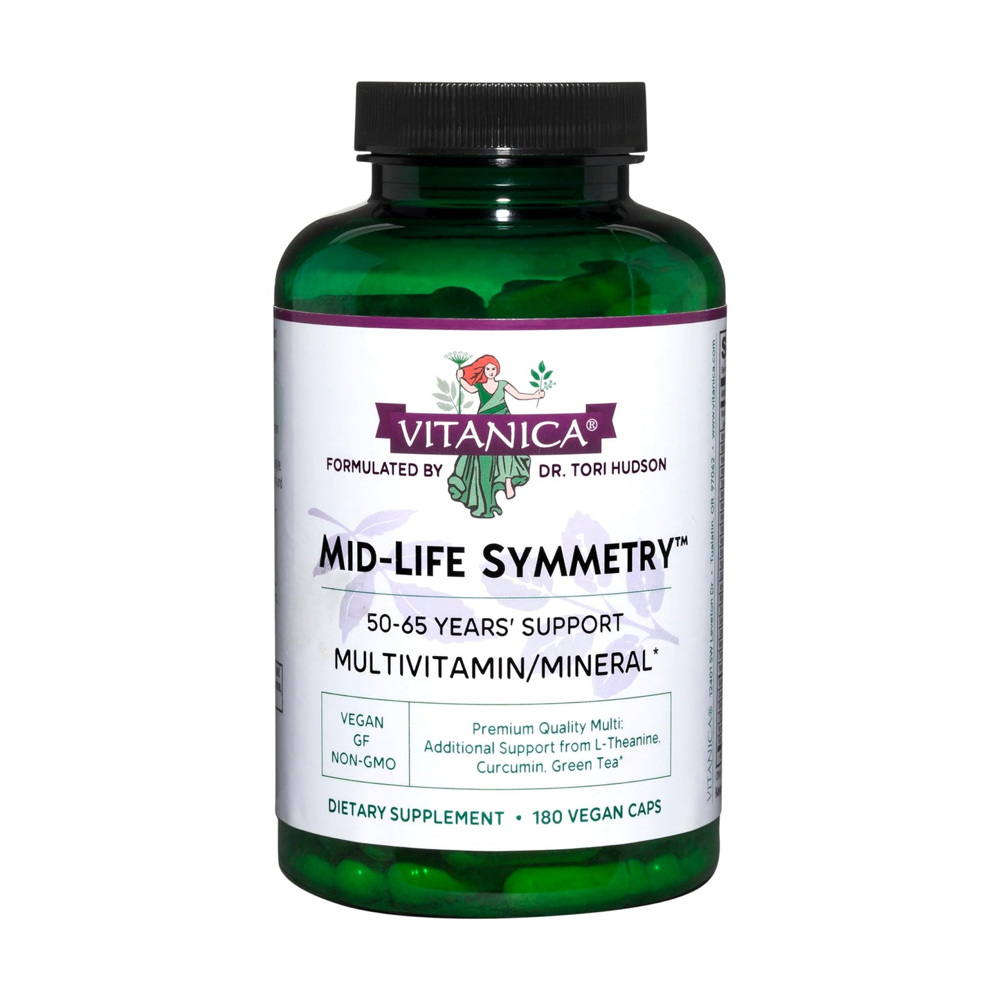 Vitanica Mid-Life Symmetry, 50-65 High Potency Multivitamin and Mineral, Vegan Capsules, 180 Count