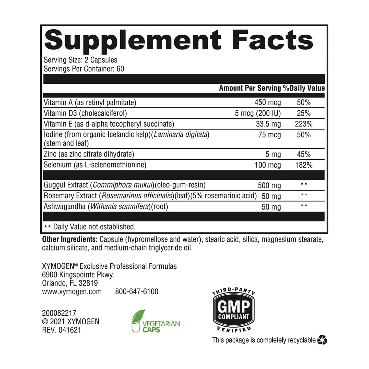 XYMOGEN MedCaps T3 - Supports Thyroid Hormone & Metabolism - Ashwagandha, Guggul, Zinc & Selenium - Vegetarian, Gluten-Free & Non-GMO - 120 Capsules
