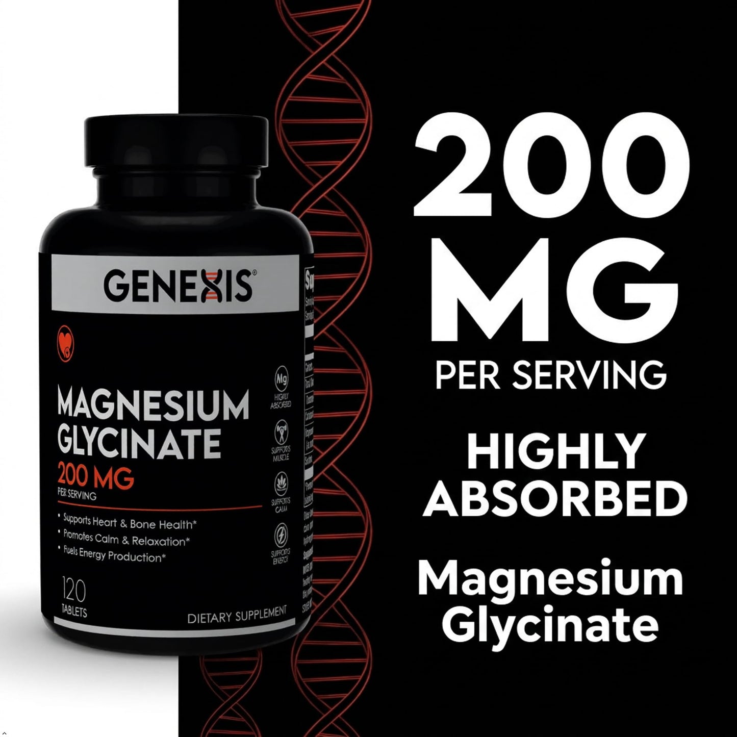 Genexis Magnesium Glycinate 200mg Tablets, 120 Tablets