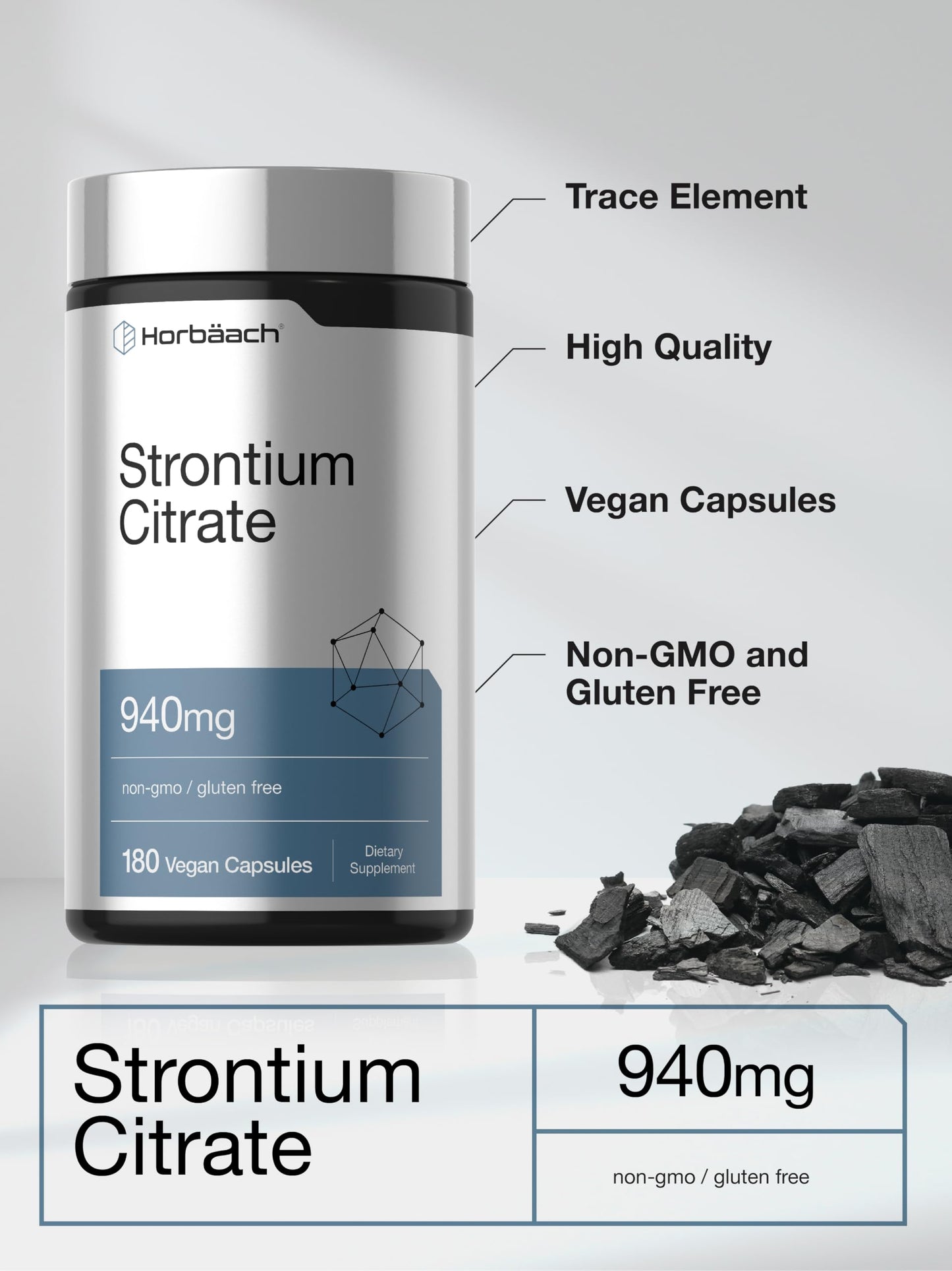 Horbäach Strontium Citrate 940 mg Capsules, 180 Count
