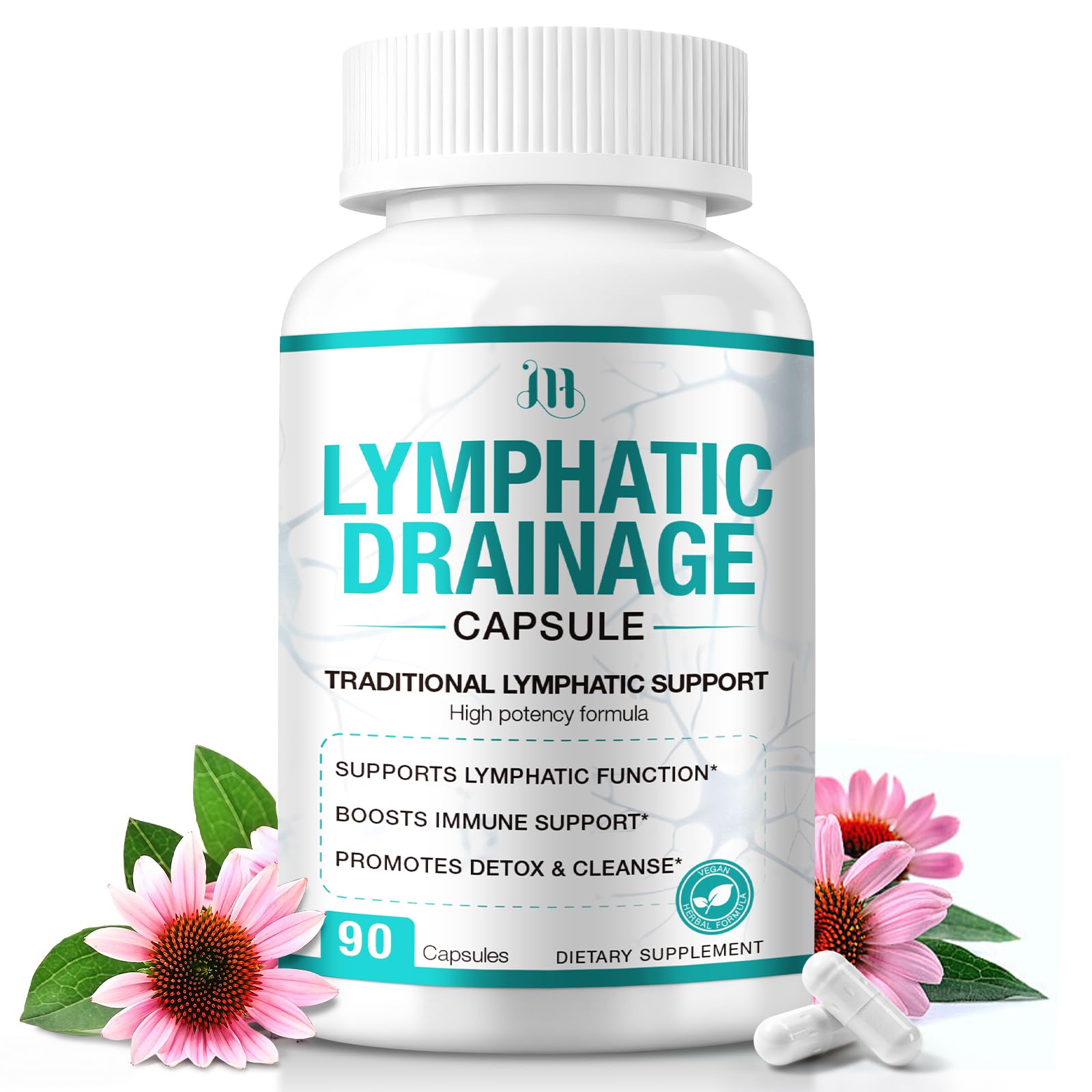 MAMOWYZ Lymphatic Drainage Supplements, Herbal Complex with Echinacea, Dandelion & Cleavers, 90 Capsules