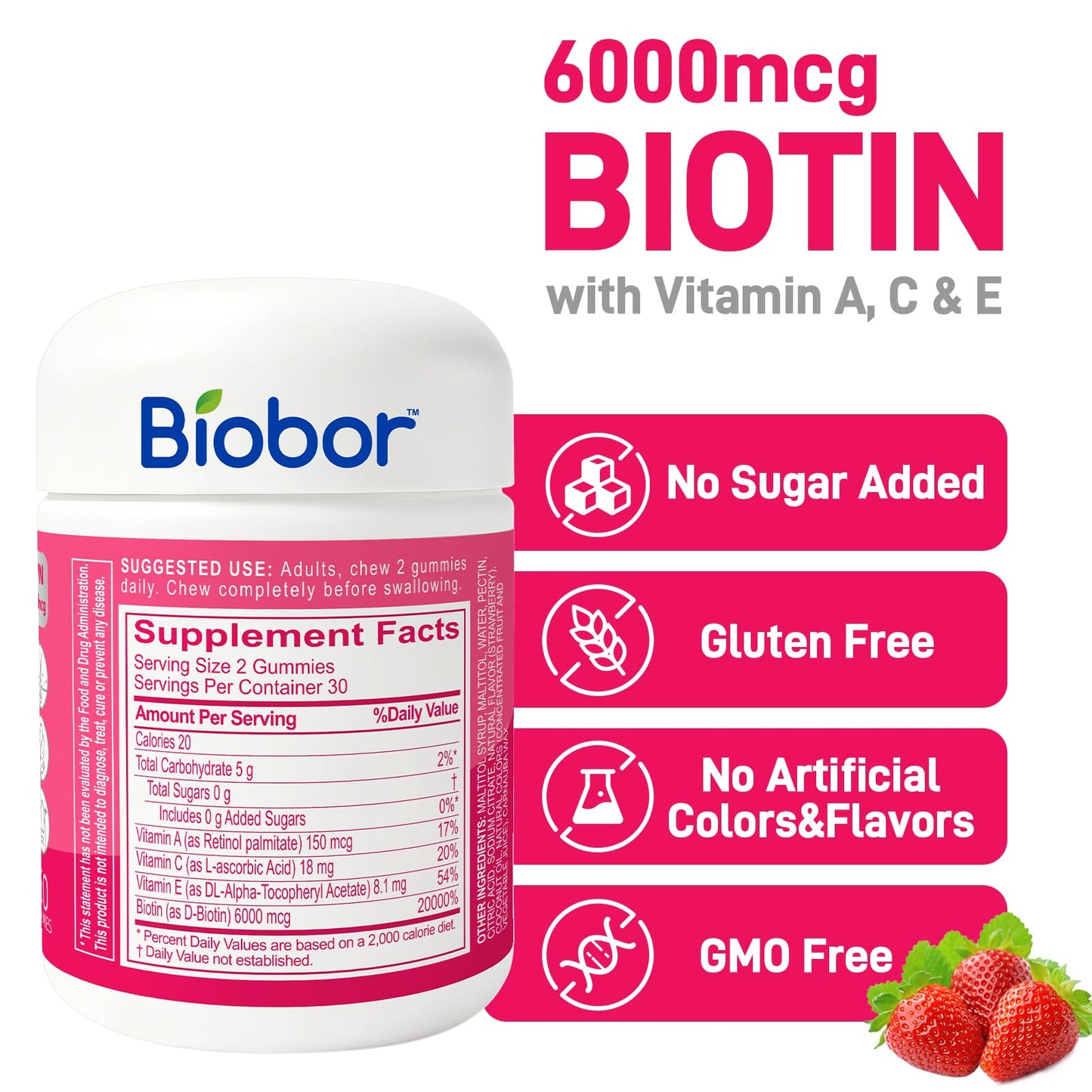 Biobor Biotin Gummies 6000mcg, 120 Count