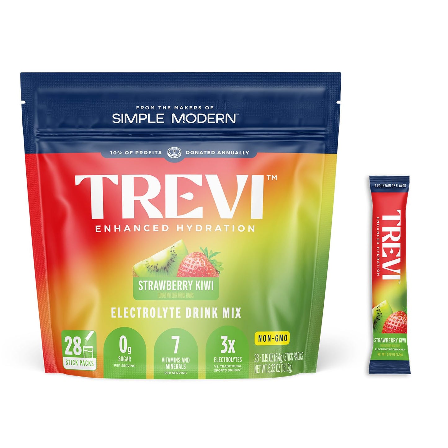 TREVI Electrolytes Powder Packets, 5.33 Count, Sugar Free Hydration, Strawberry Kiwi