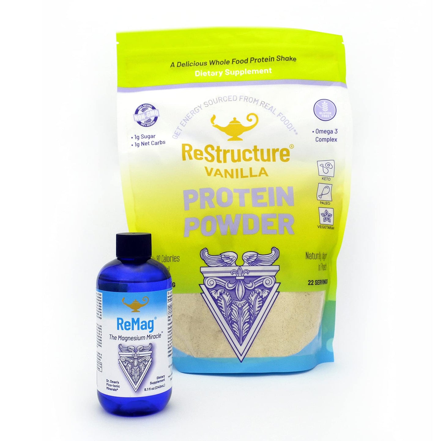 RnA ReSet Performance Bundle: ReMag Liquid Magnesium (Liquid, 8.1 oz) & ReStructure Vanilla Whey Protein (Powder, 594 g) – 1 Bundle