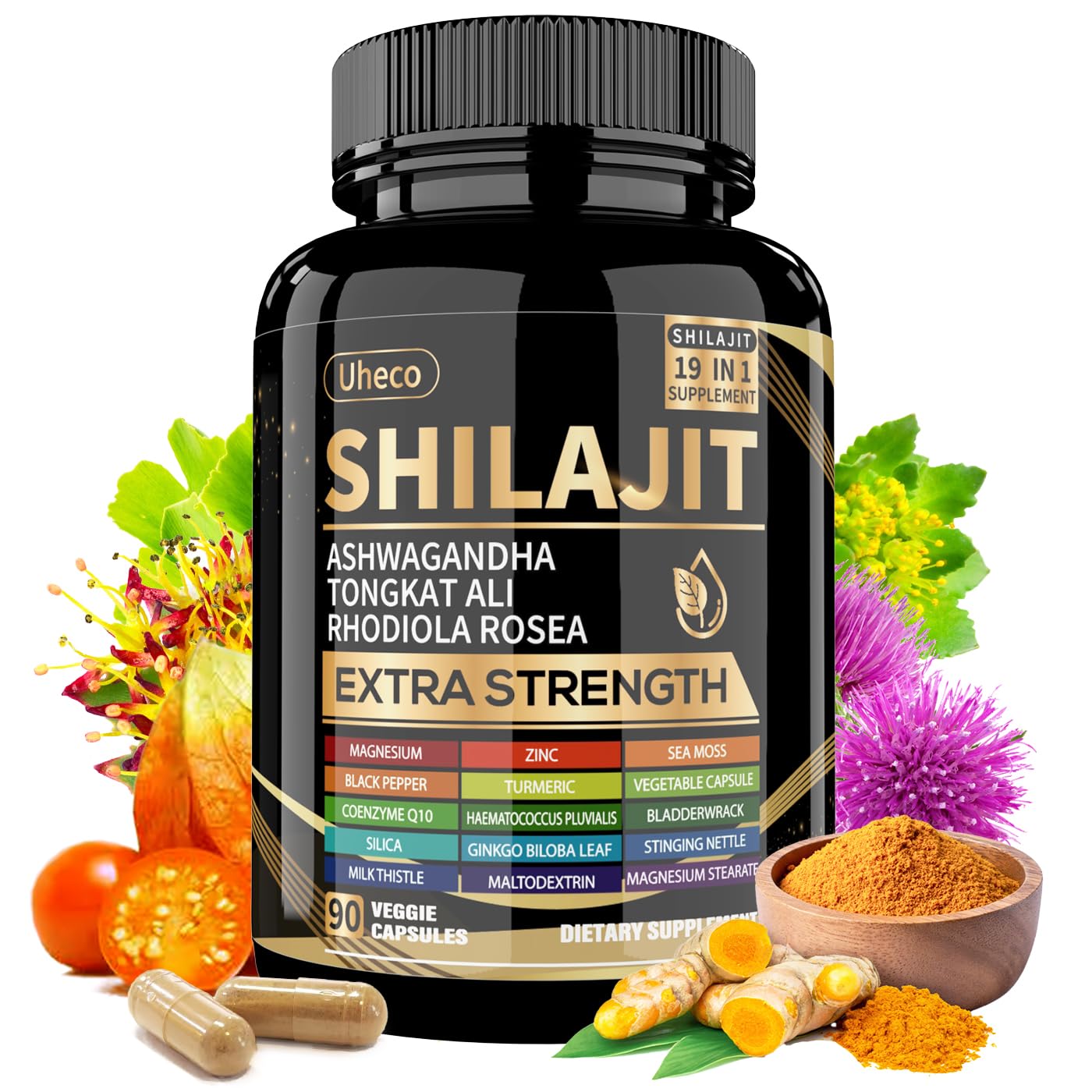 Uheco Shilajit Pure Himalayan Organic Fulvic Acid Capsules 90 Count