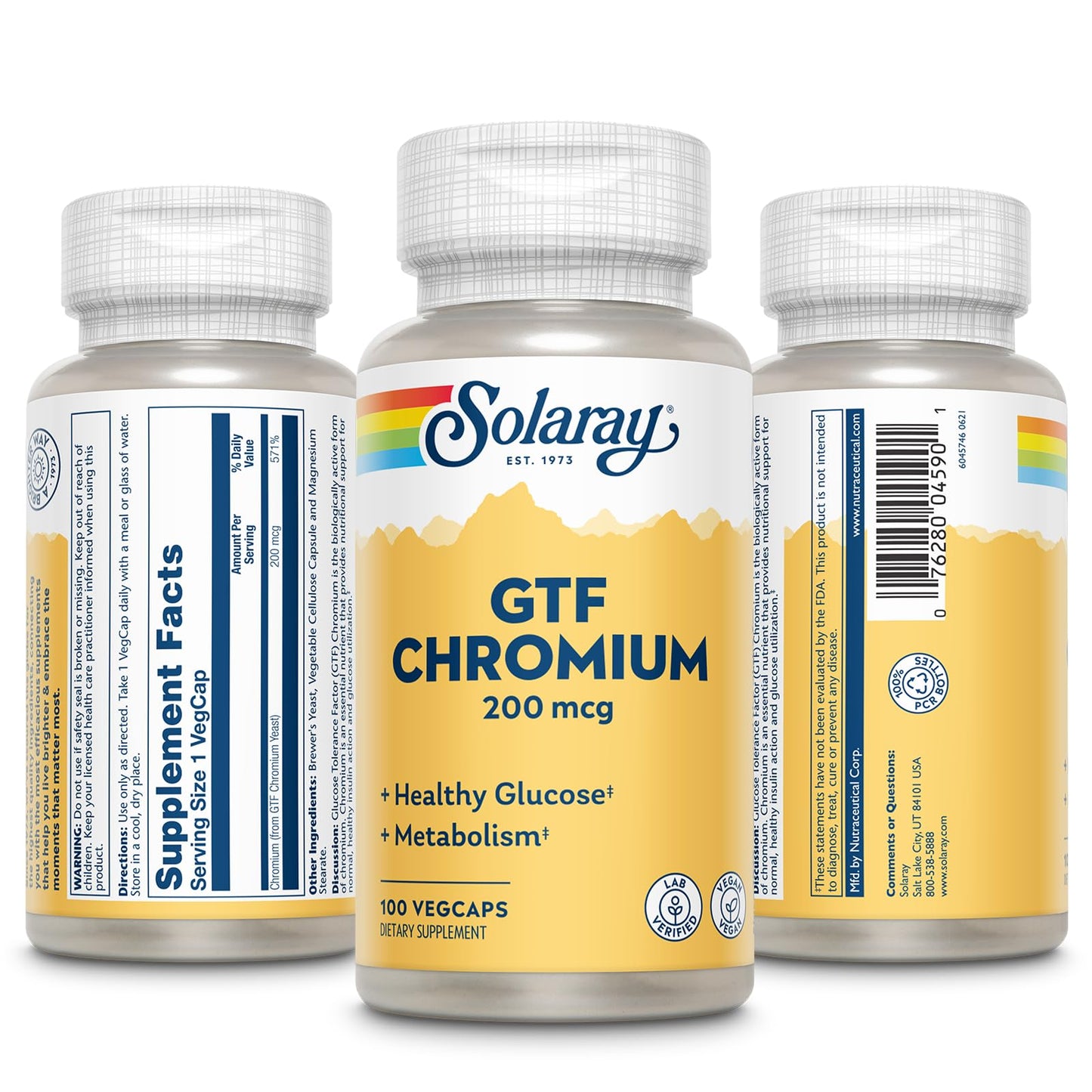 Solaray GTF Chromium 200mcg Capsules, 100 Count