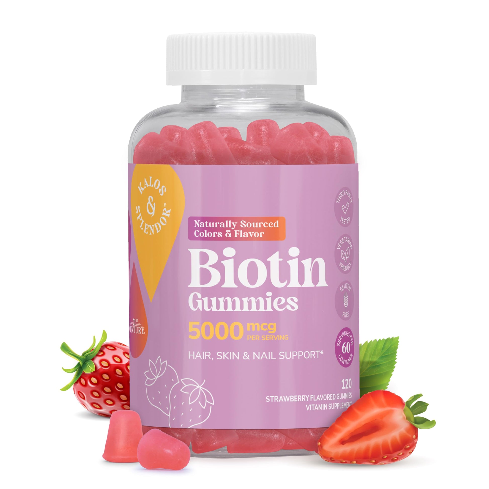 21st Century Kalos and Splendor Biotin 5000 mcg Gummy, 120 Count