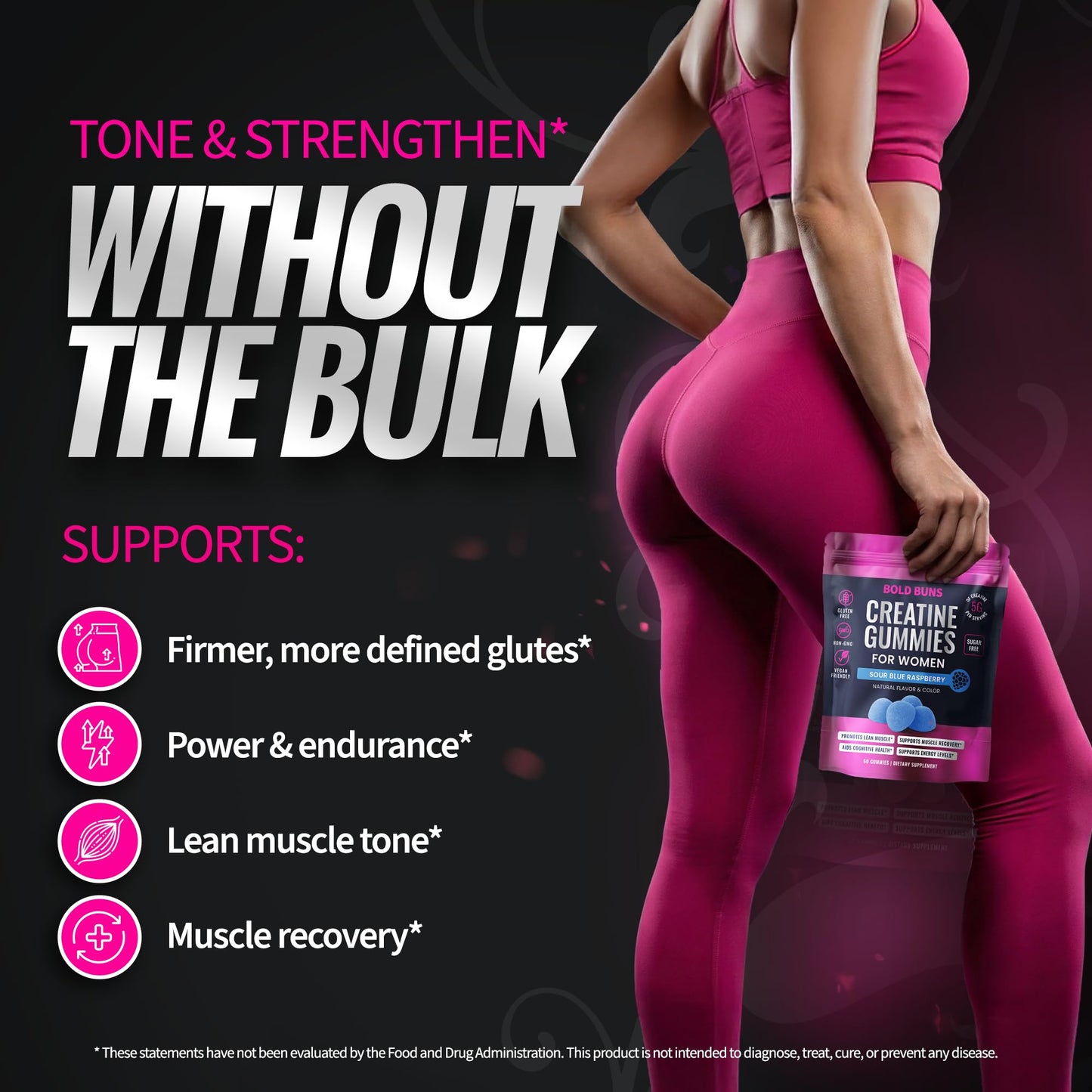Bold Buns Creatine Monohydrate Gummies 60 Count