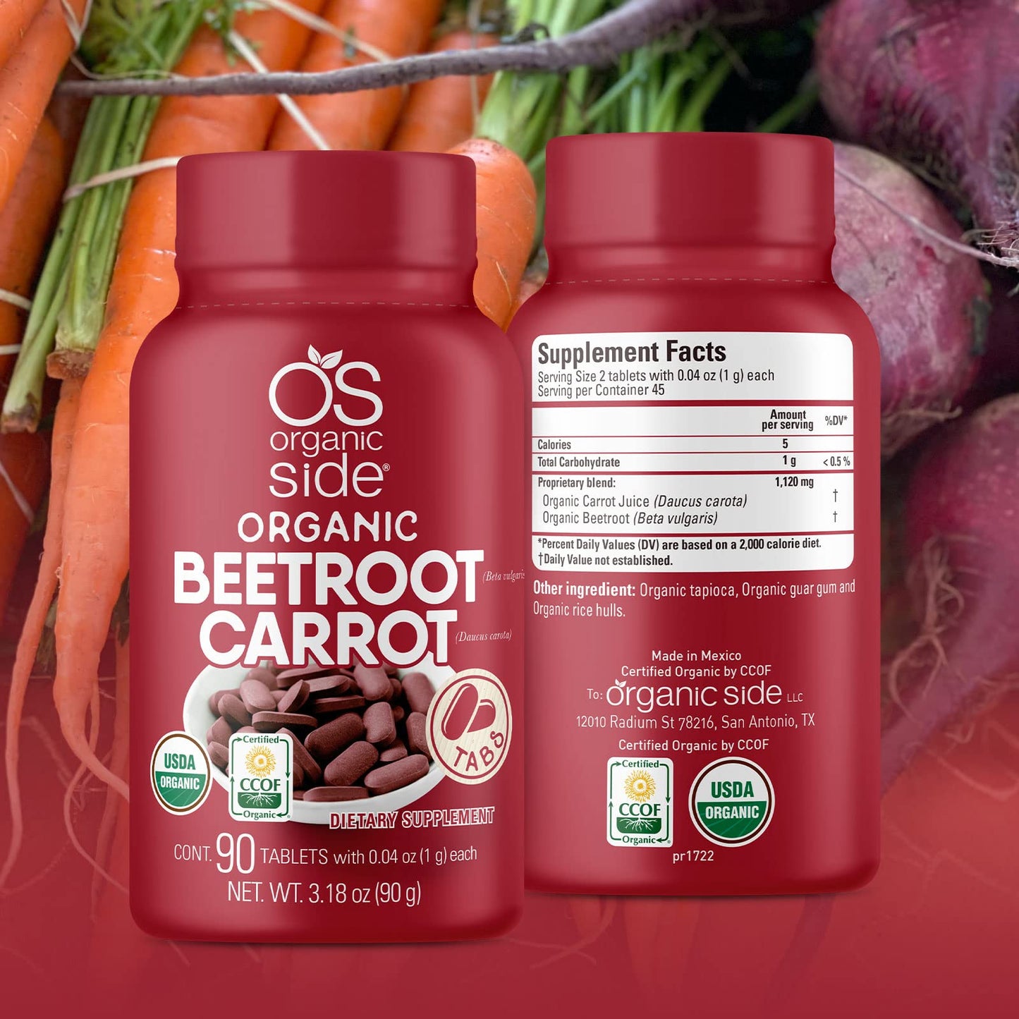 OS Organic Side Beetroot & Carrot Tablets 90 Count