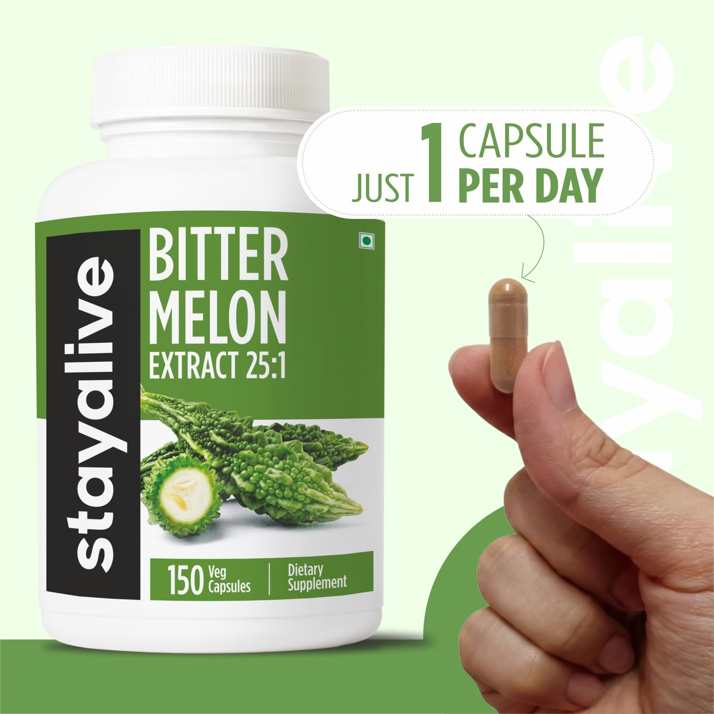 STAY ALIVE Extra Strength Bitter Melon Capsules, 150 Capsules