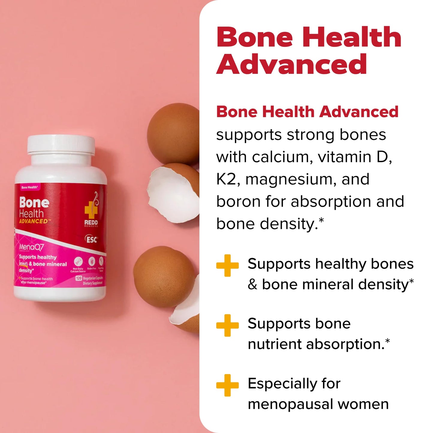 Redd Remedies Bone Health Advanced Vitamin D3 and Calcium for Strong Bone Support Capsules, 120 Count