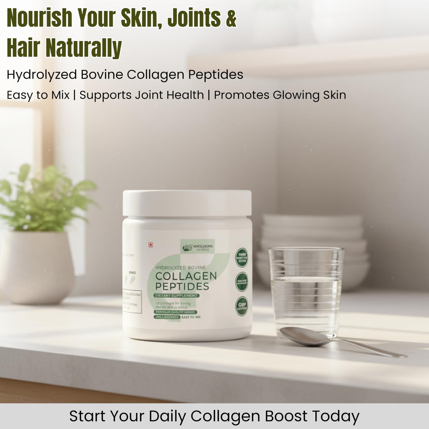 WHOLESOME SCIENCE Hydrolyzed Bovine Collagen Peptides Powder 7.05 Ounce