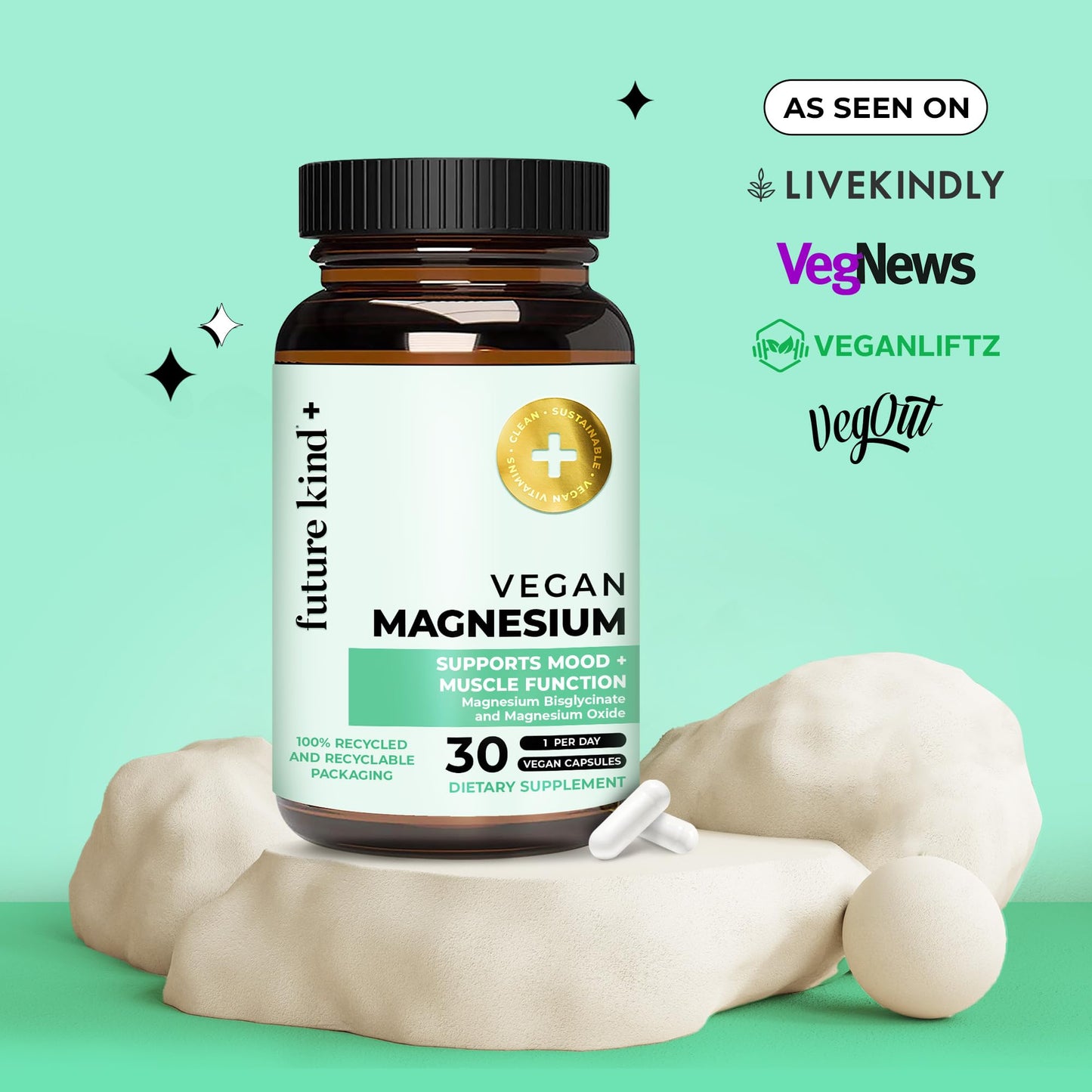 Future Kind Magnesium Glycinate 200mg Capsules, 30 Count