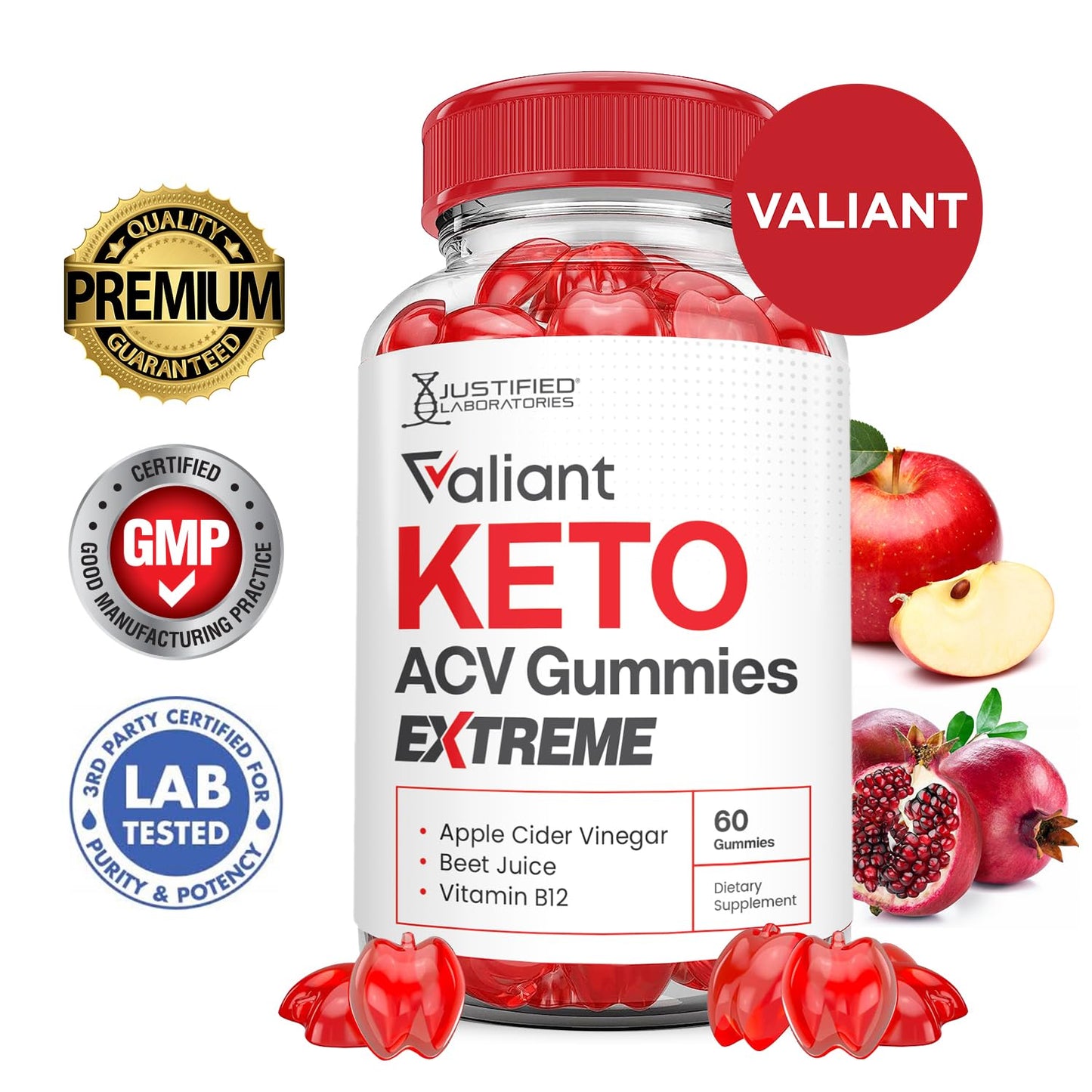 Justified Laboratories Valiant Keto ACV Gummies Extreme 2000MG 60 Count