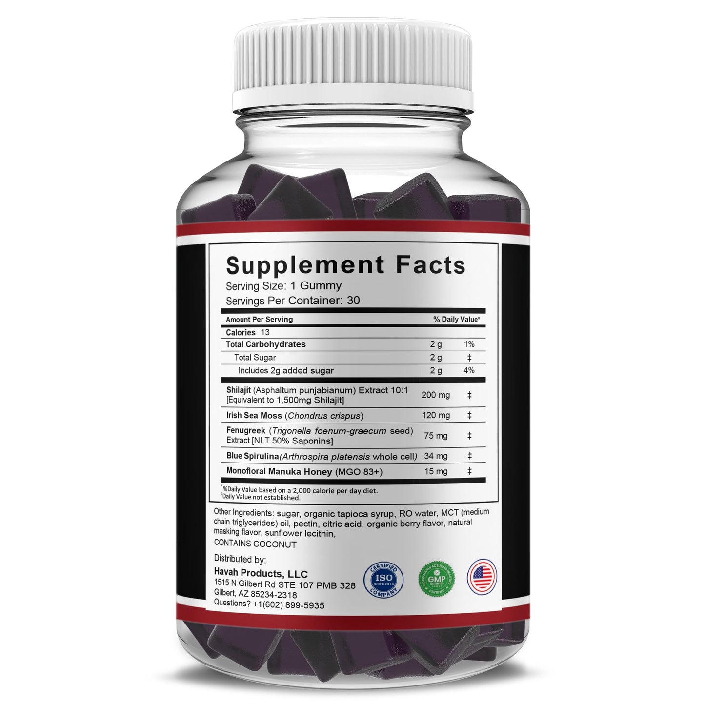 BLUE VIBE Spartan Edge XL Daily Shilajit and Manuka Honey Gummy Supplement, 60 Gummies